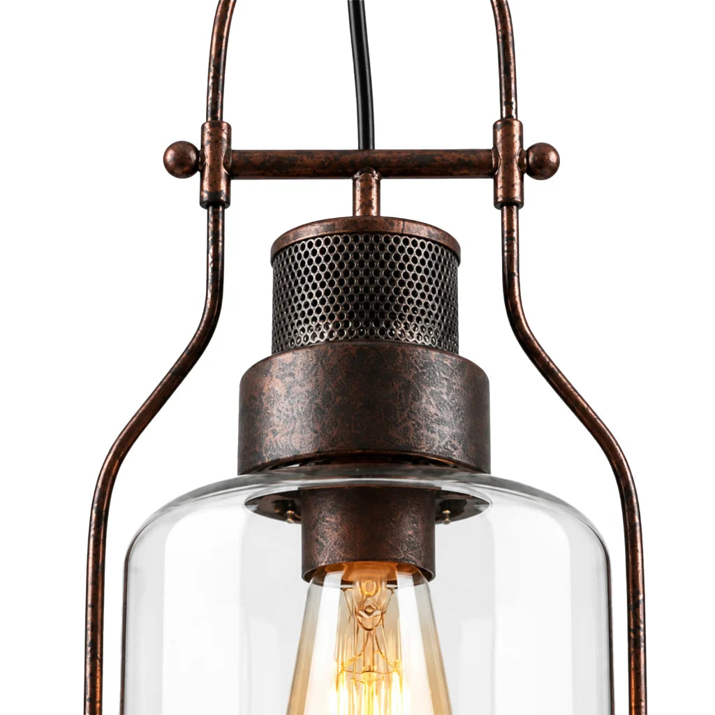 Rust iron cage and socket detail of the Lanterna Bottega pendant