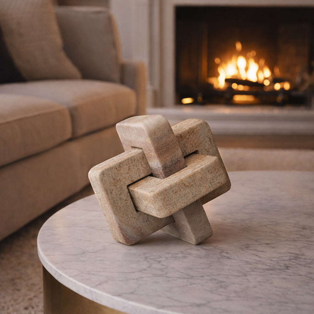 5" Marble Geometric Orb - Contemporary Abstract Interlinking Geometric Shape - 5" x 5" x 5"