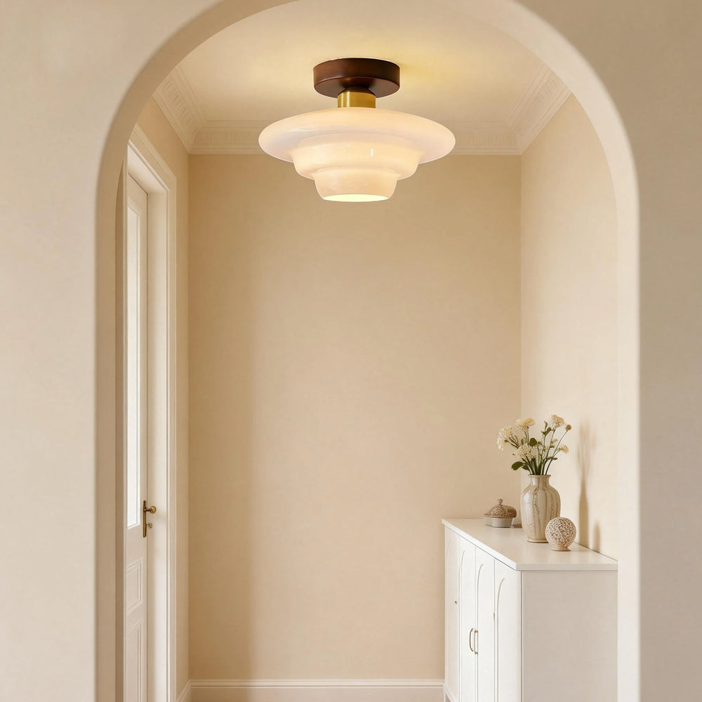 Plafondlamp Walnoot Hout Glas Scandinavisch E27 Hal Gang Keuken Eetkamer Nordic Naturel Koper | Sansoti