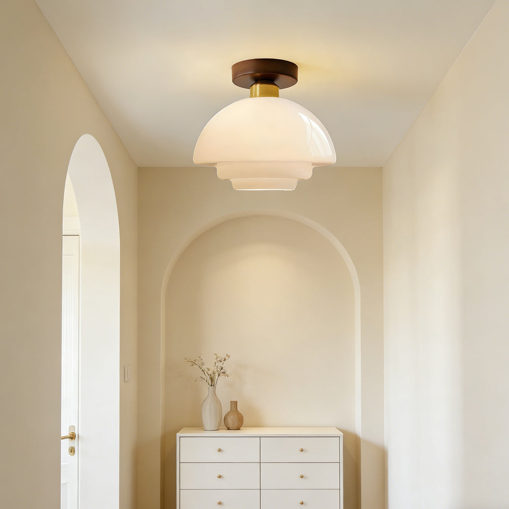 Plafondlamp Walnoot Hout Glas Scandinavisch E27 Hal Gang Keuken Eetkamer Nordic Naturel Koper | Sansoti