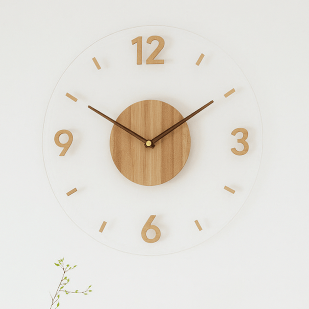 Scandinavian wooden wall clock Design 3 - clear face with numerals and ticks