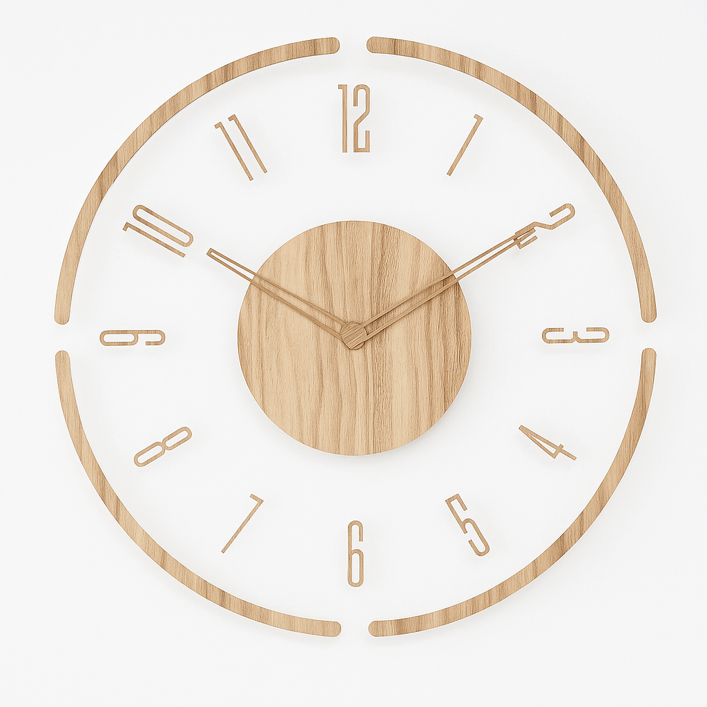 Scandinavian wooden wall clock Design 4 - open segmented oak ring