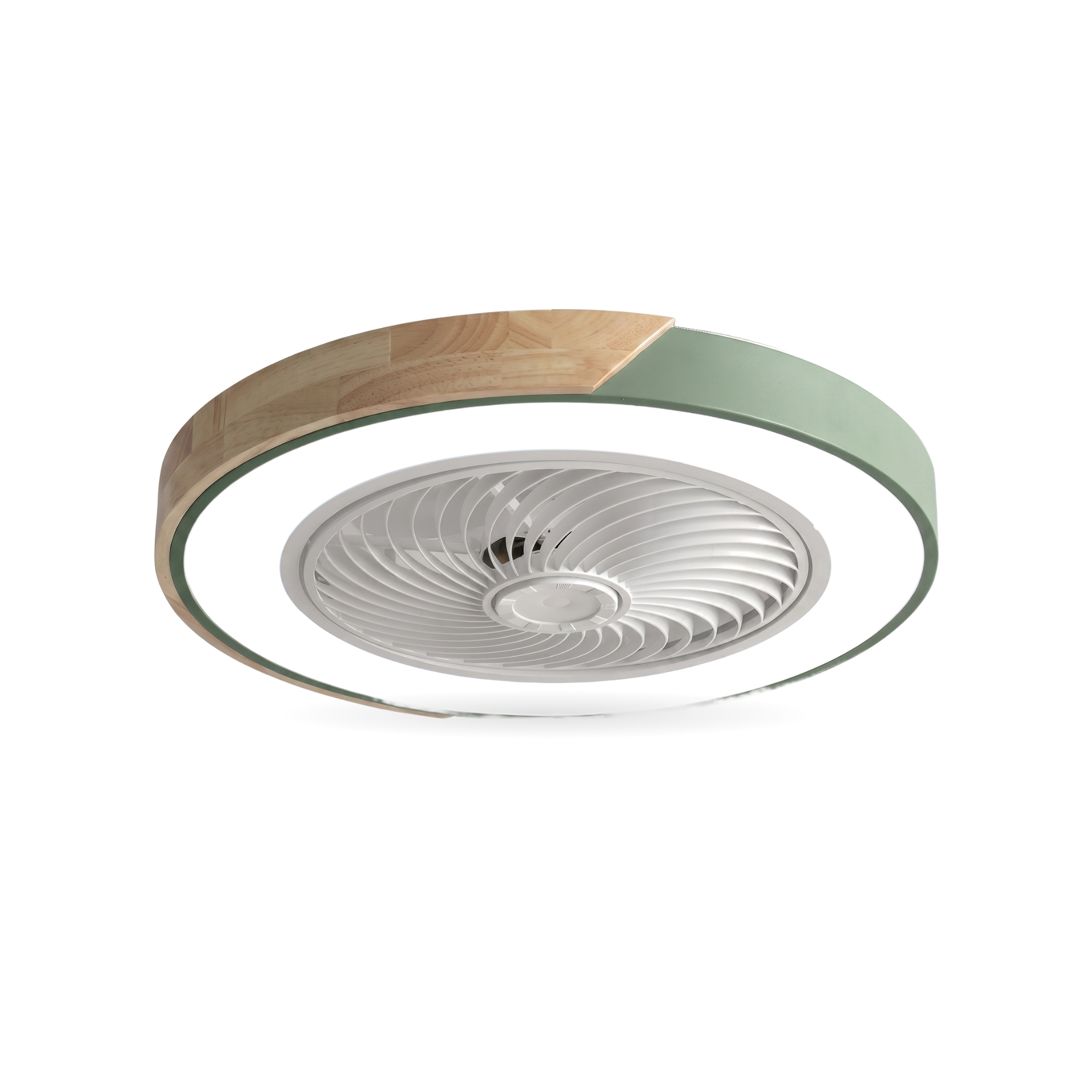 Zanoro Casa Aria Nordica ceiling fan light, sage green round, cool white LED, studio white