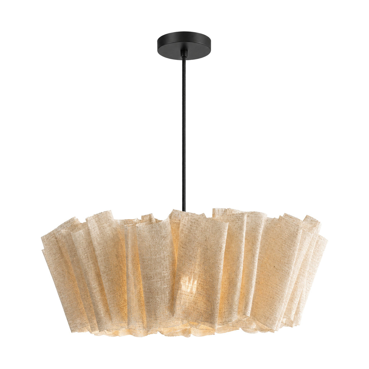 Corolla woven abaca pendant light with Black cable set