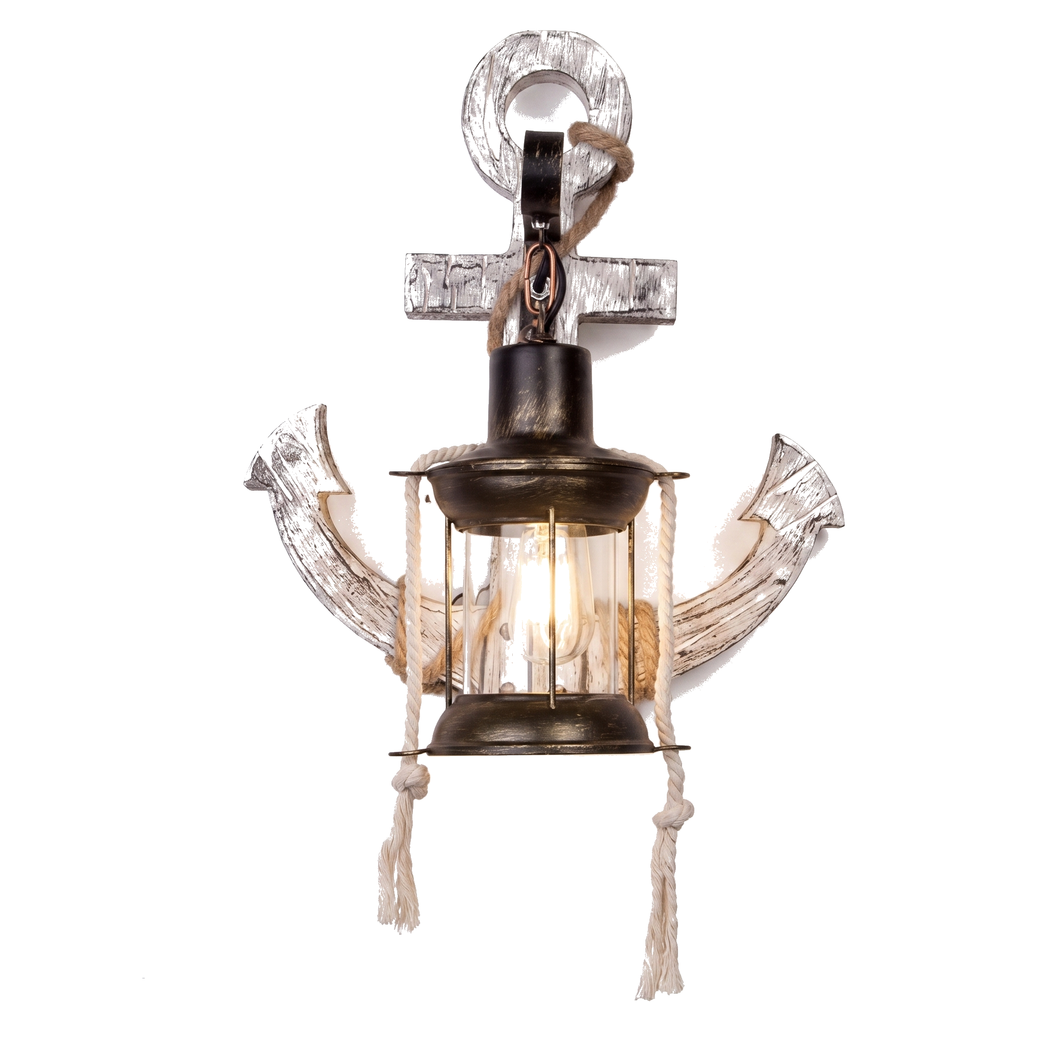 Faro nautical anchor wall sconce, front view on white