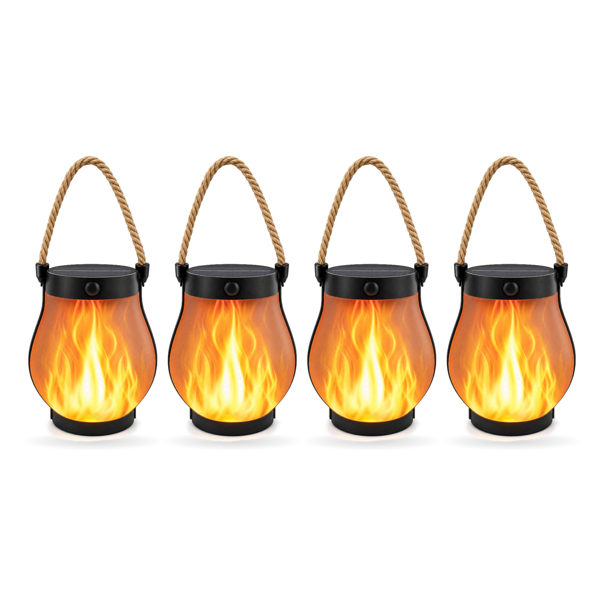 Fiamma Danzante solar flame lanterns, orange, 4 pack
