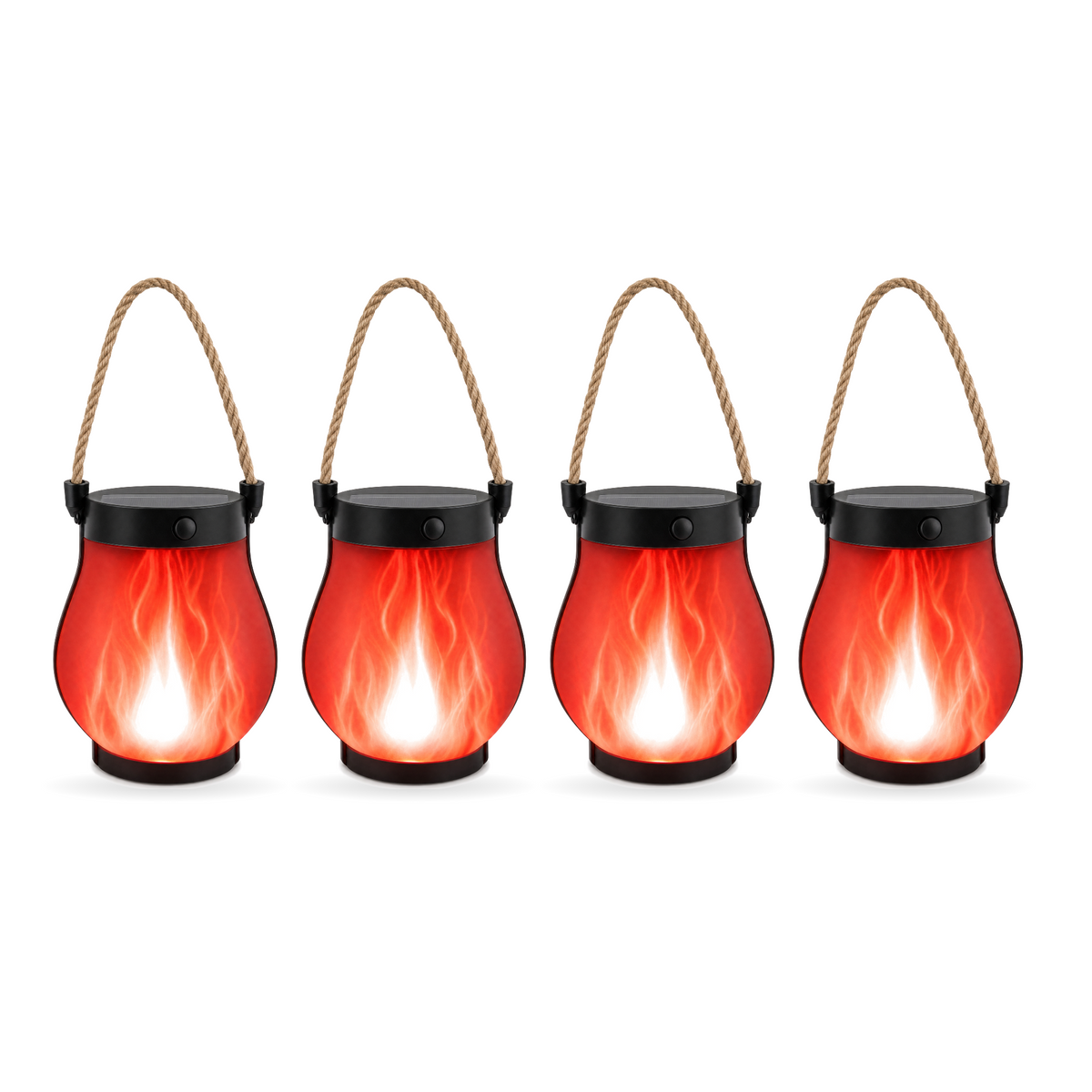 Fiamma Danzante solar flame lanterns, red, 4 pack