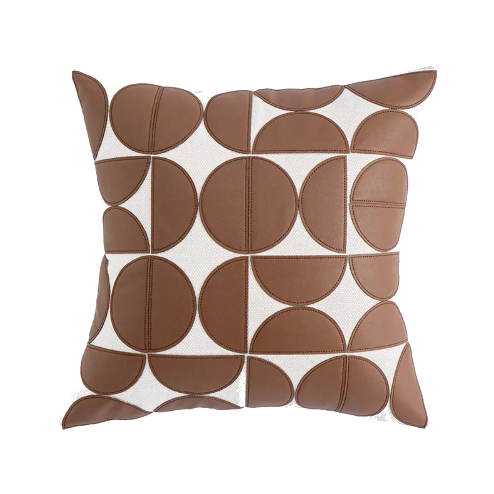 Gemma Geometric Faux Leather Cushion Cover in Brown on pure white background