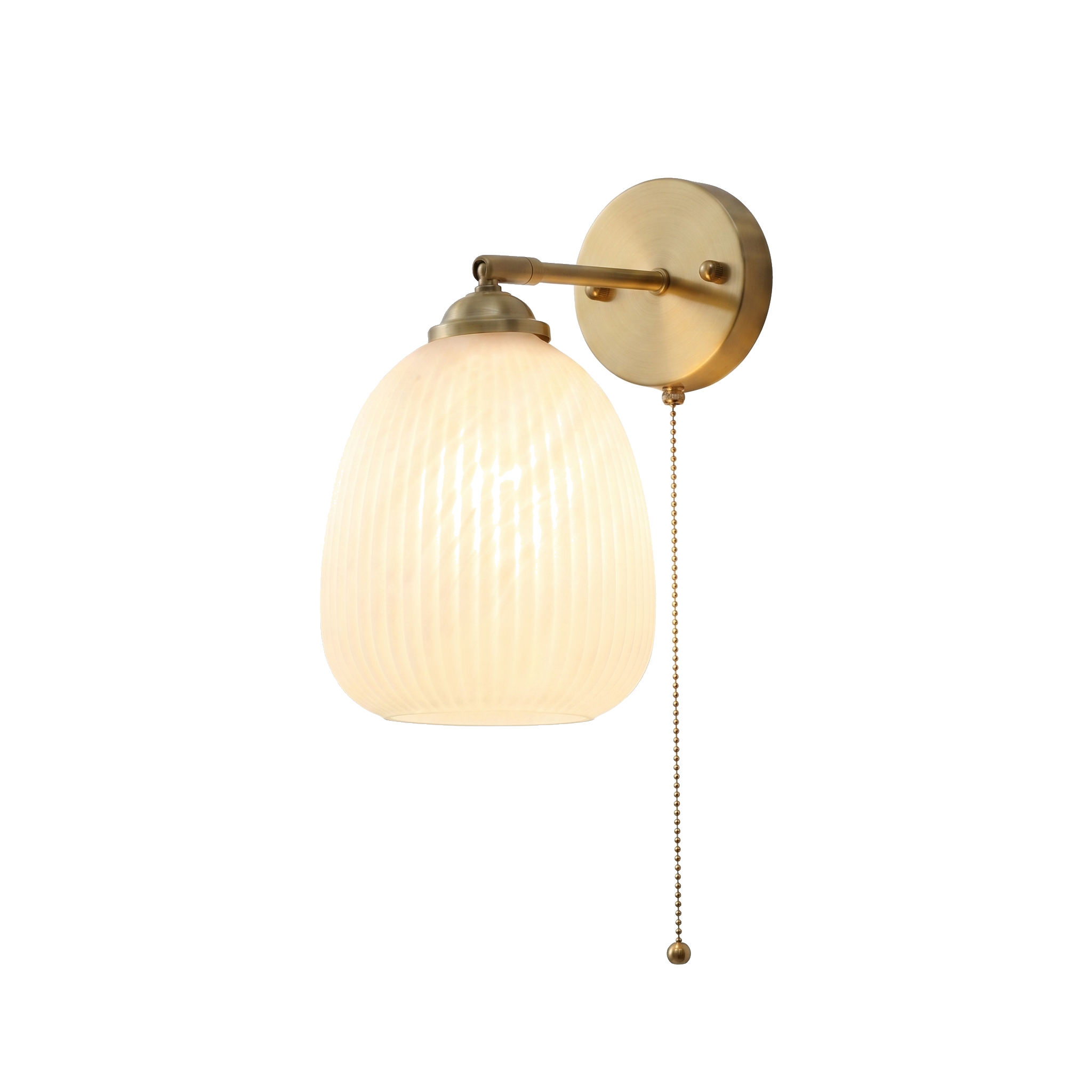 Giglio brass wall sconce, fluted bell glass shade, on white