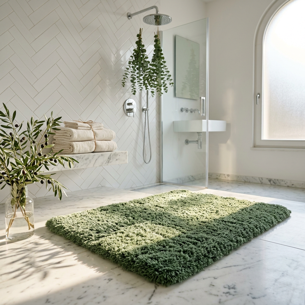 Soffice Lusso Bath Rug - Sage Green - Botanical Italian Bathroom