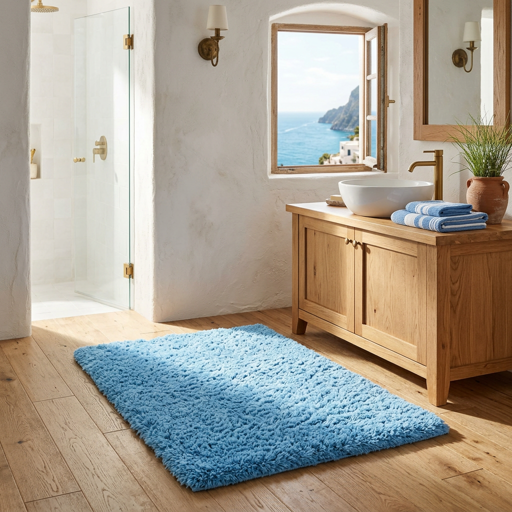 Soffice Lusso Bath Rug - Blue - Coastal Italian Mediterranean Bathroom