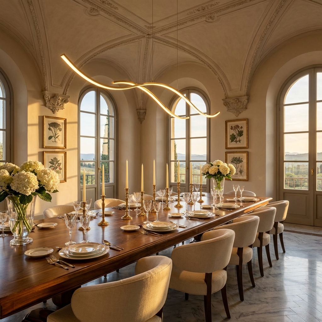 Aurelia Cascata Pendant - Gold - Italian Palazzo Dining Room Scale Shot