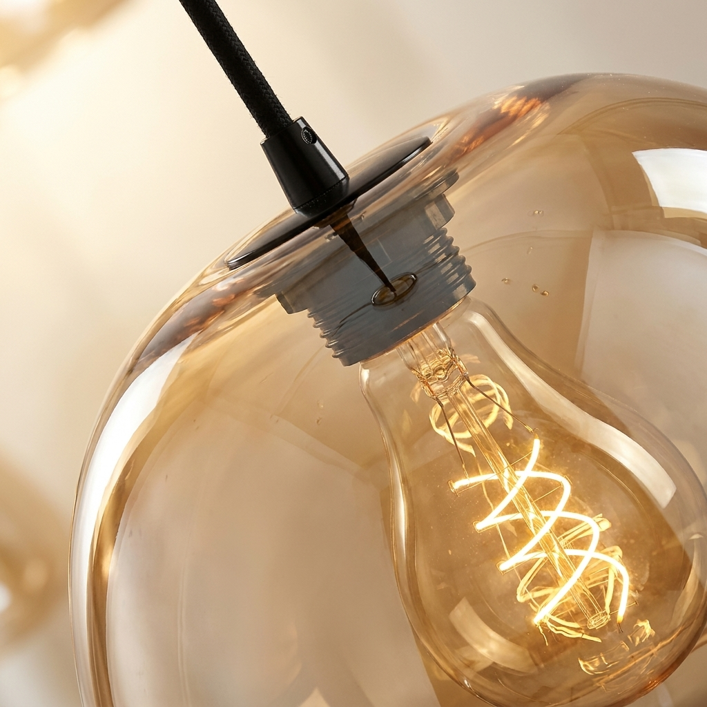 Bolla Trasparente Pendant - Macro Detail of Glass Dome and Edison Bulb