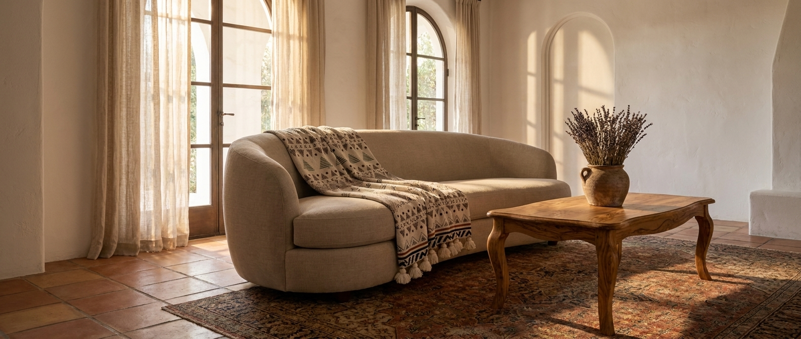 Carezza Mediterranea Throw Blanket - Cream - Mediterranean Living Room