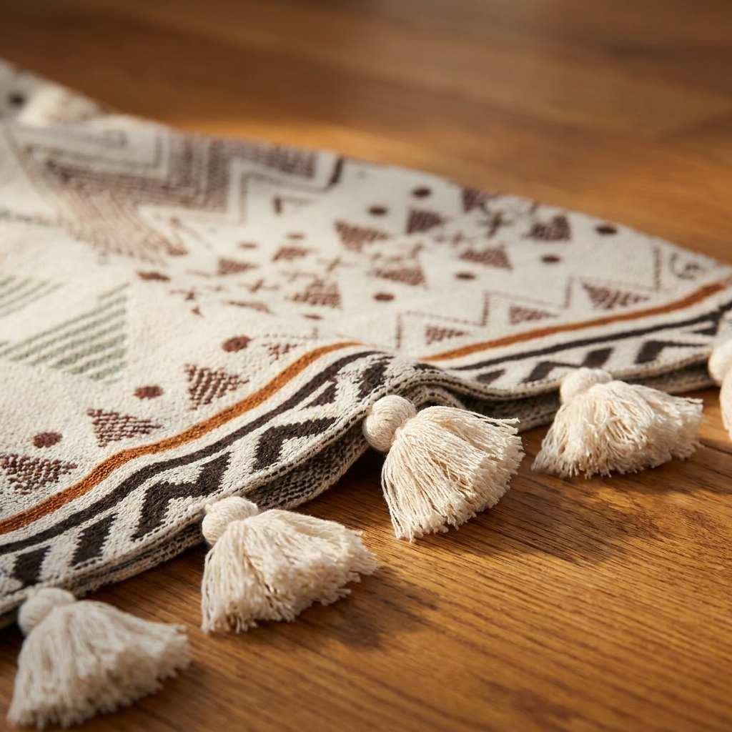 Carezza Mediterranea Throw Blanket - Cream - Fringe Detail Close-up