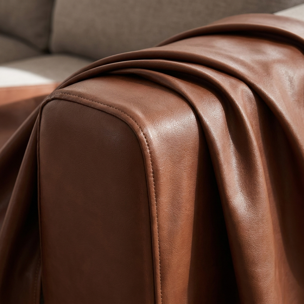 Pelletteria Morbida Faux Leather Sofa Cover - Cognac - Corner Drape Detail