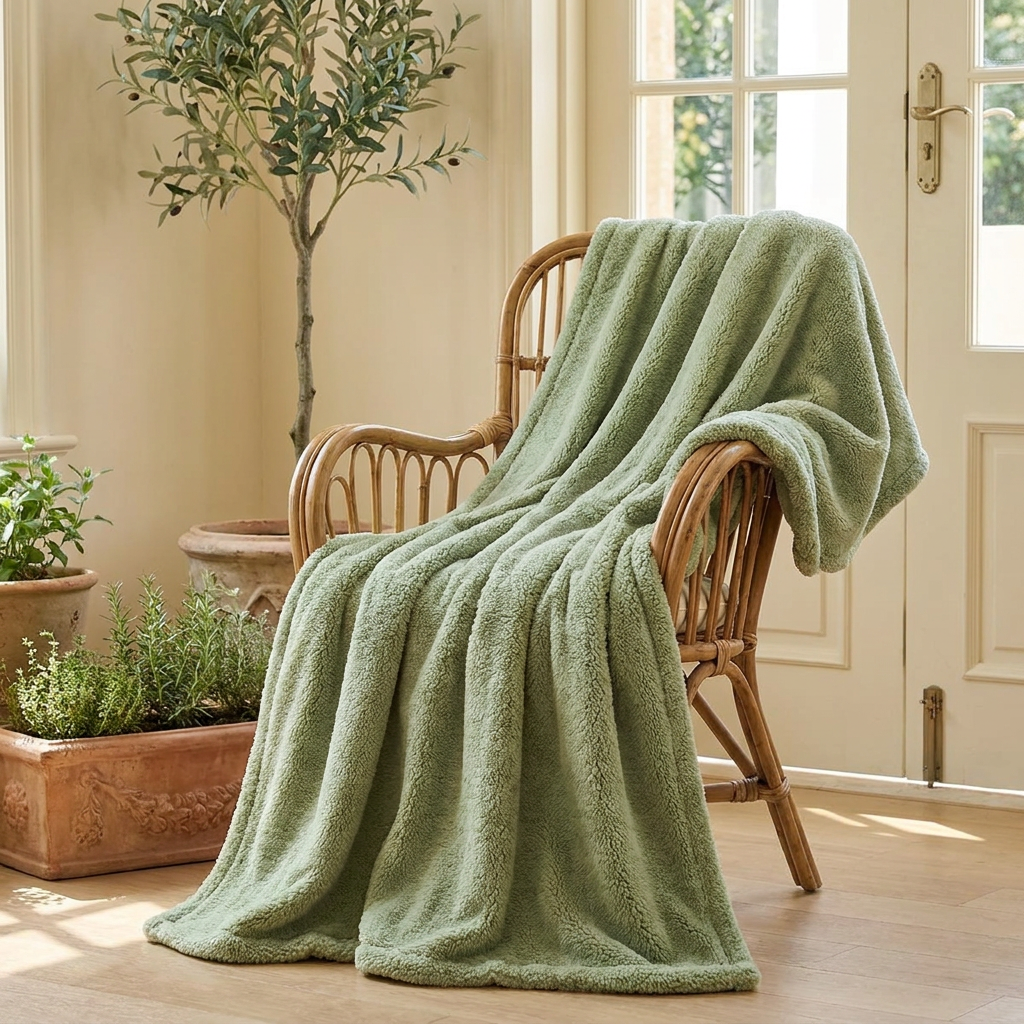 Coccola Velluto Italian Sherpa Throw Blanket - Matcha - Tuscan Garden Room