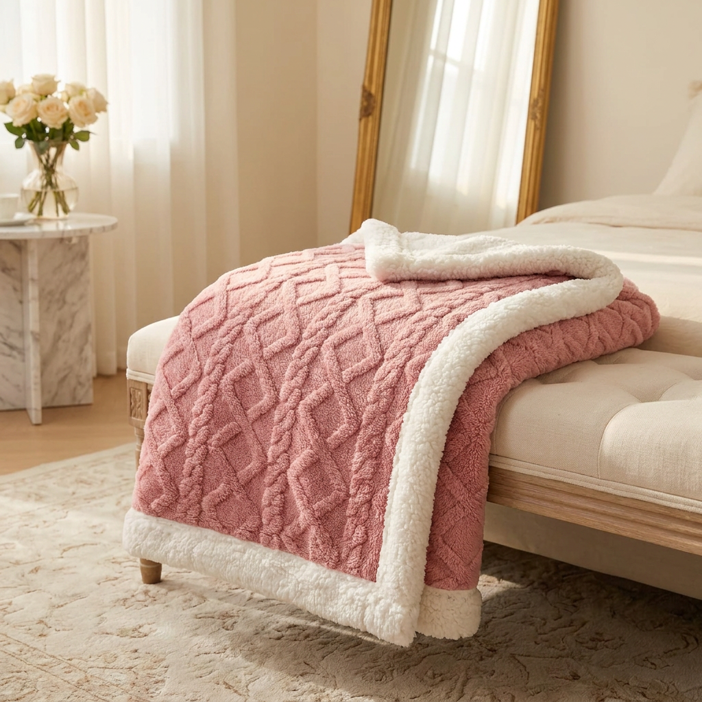 Coccola Velluto Italian Sherpa Throw Blanket - Blush Pink - Romantic Italian Bedroom