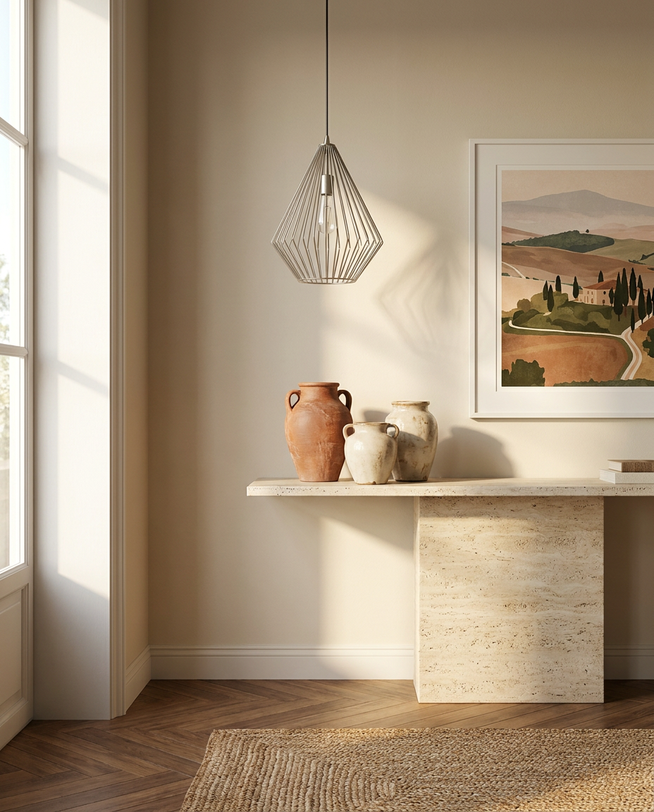 Lanterna Geometrica-Italian Foyer-Travertine Console