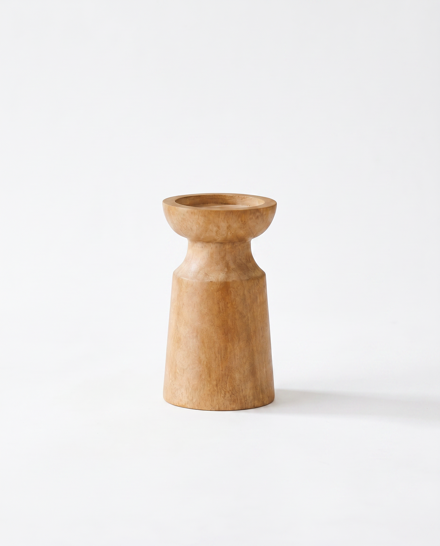 Calore Rustico small carved wood candle holder, individual on white