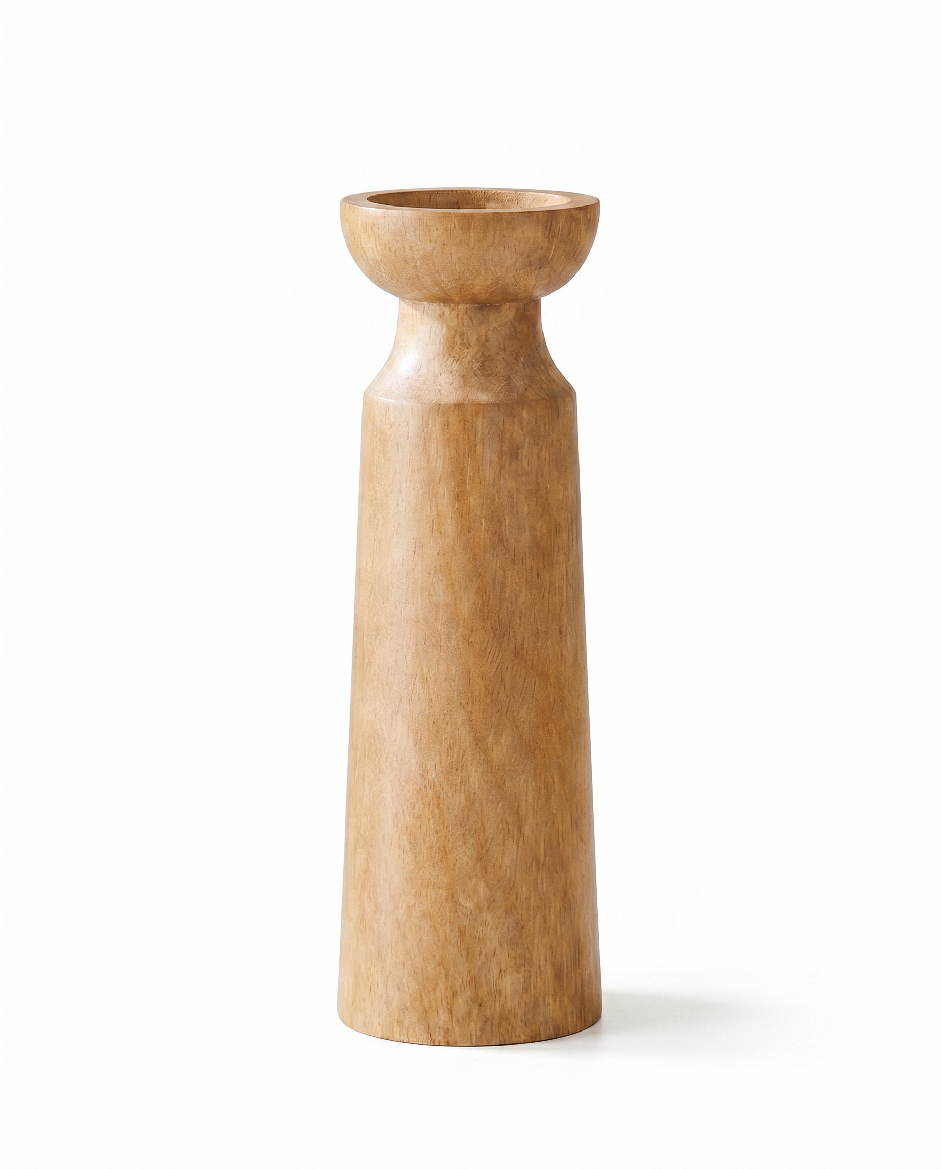 Calore Rustico large carved wood candle holder, individual on white