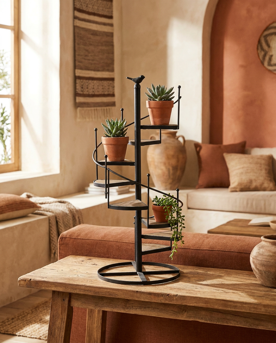 Voluta Botanica - Black - Console table with potted succulents in a Mediterranean living room