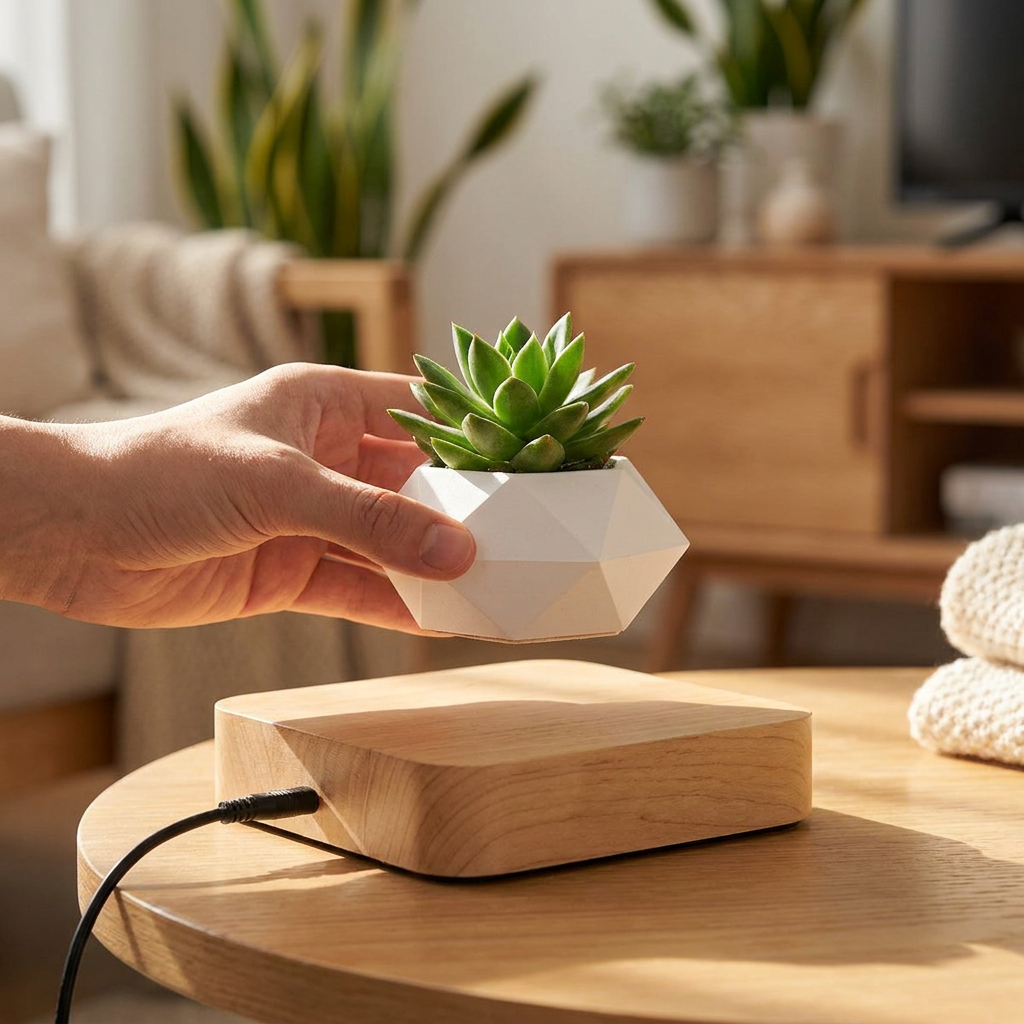 Orbita Verde Floating Planter - Light Maple - Rotation Detail