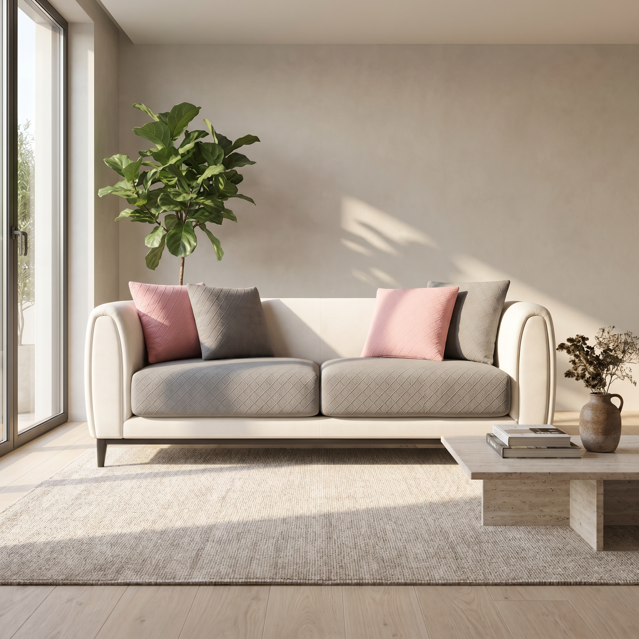 Abbraccio Sereno Quilted Sofa Cover in a bright modern living room
