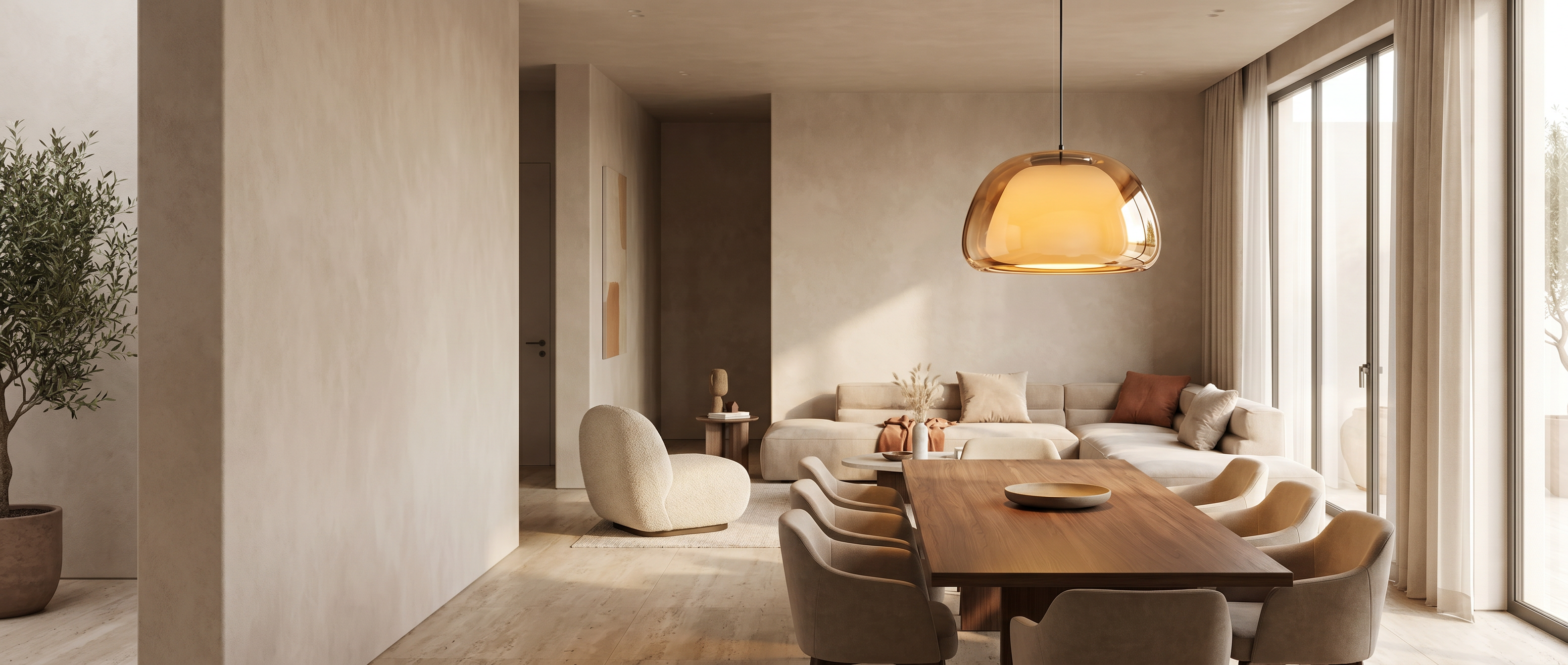 Virelia Sfera glass pendant light styled in a modern Italian interior