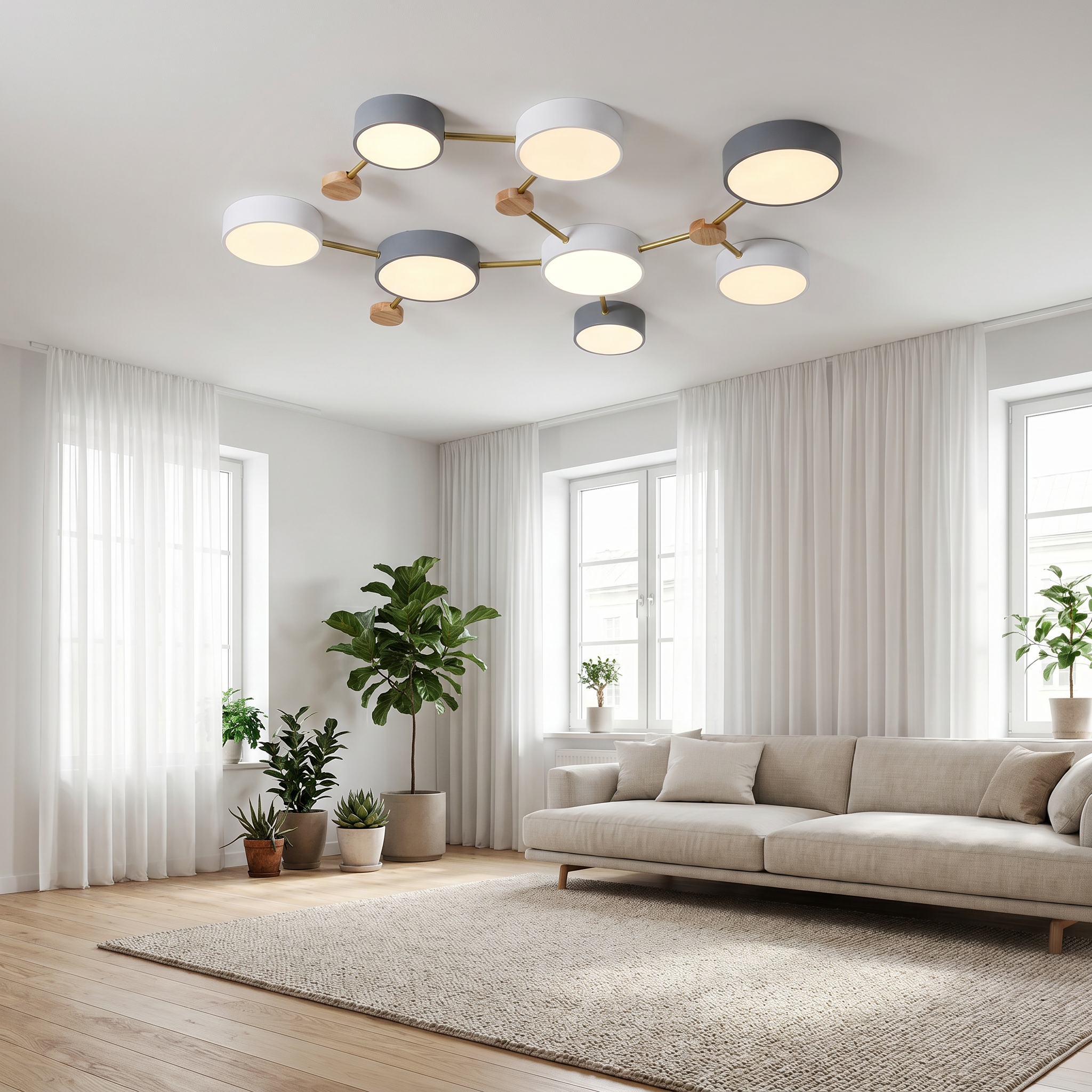 Costellazione Nordica flush mount light in a modern Scandinavian living room