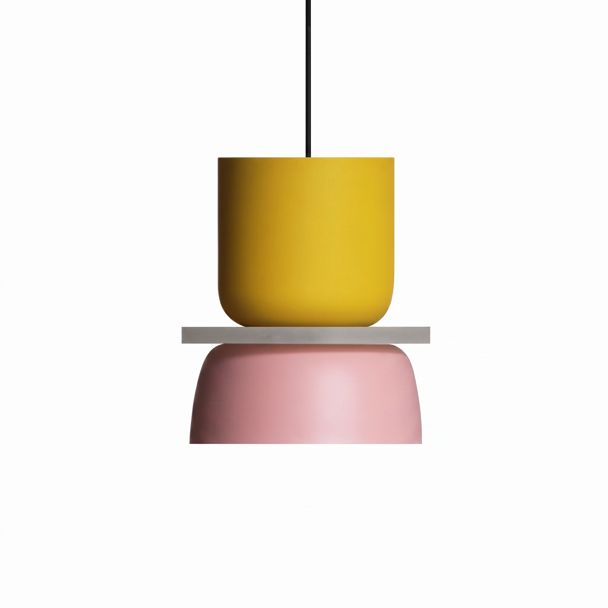 Colorful Macaron pendant light, yellow and pink, clean studio product shot