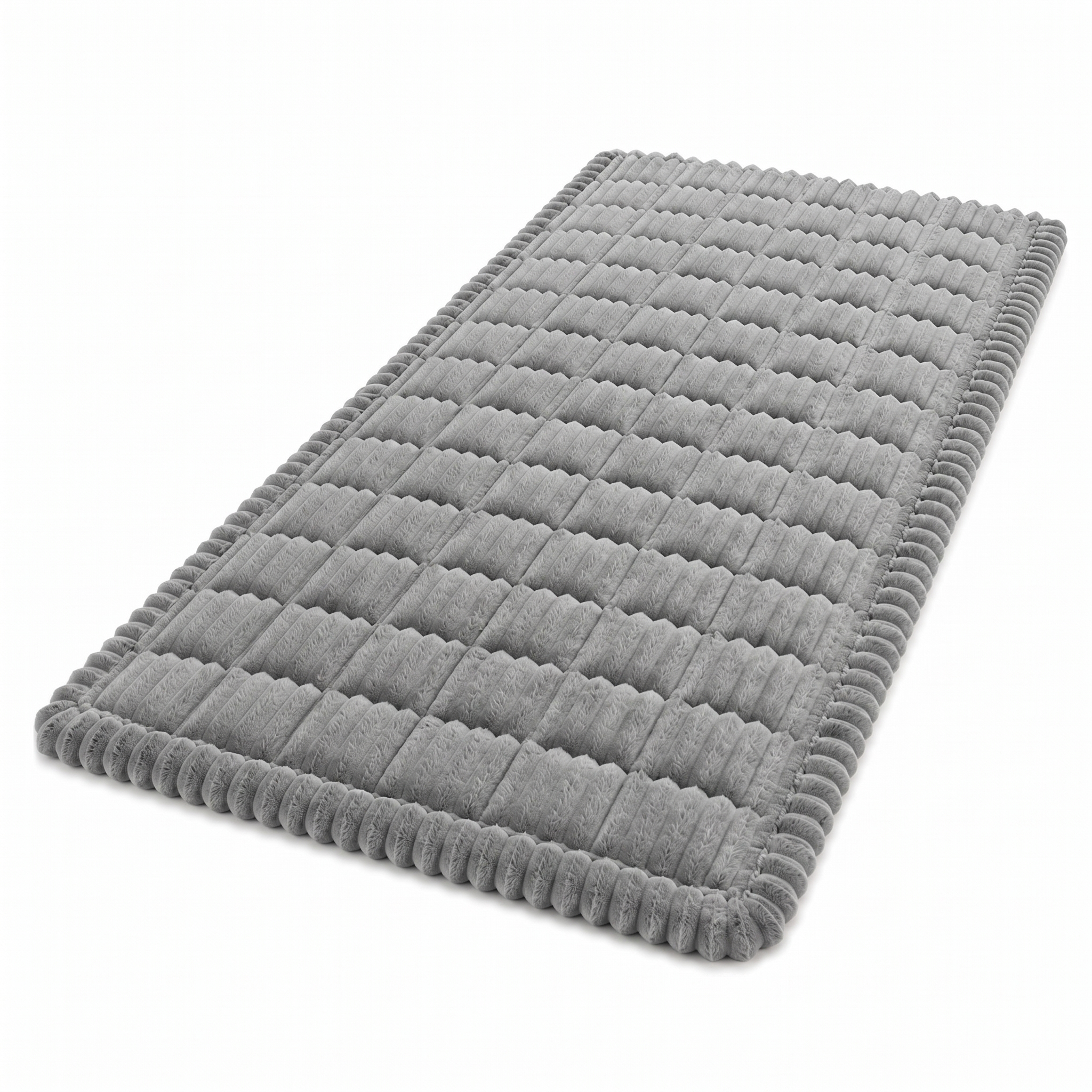Charcoal flannel pleated-edge quilted sofa cover — clean white background product shot