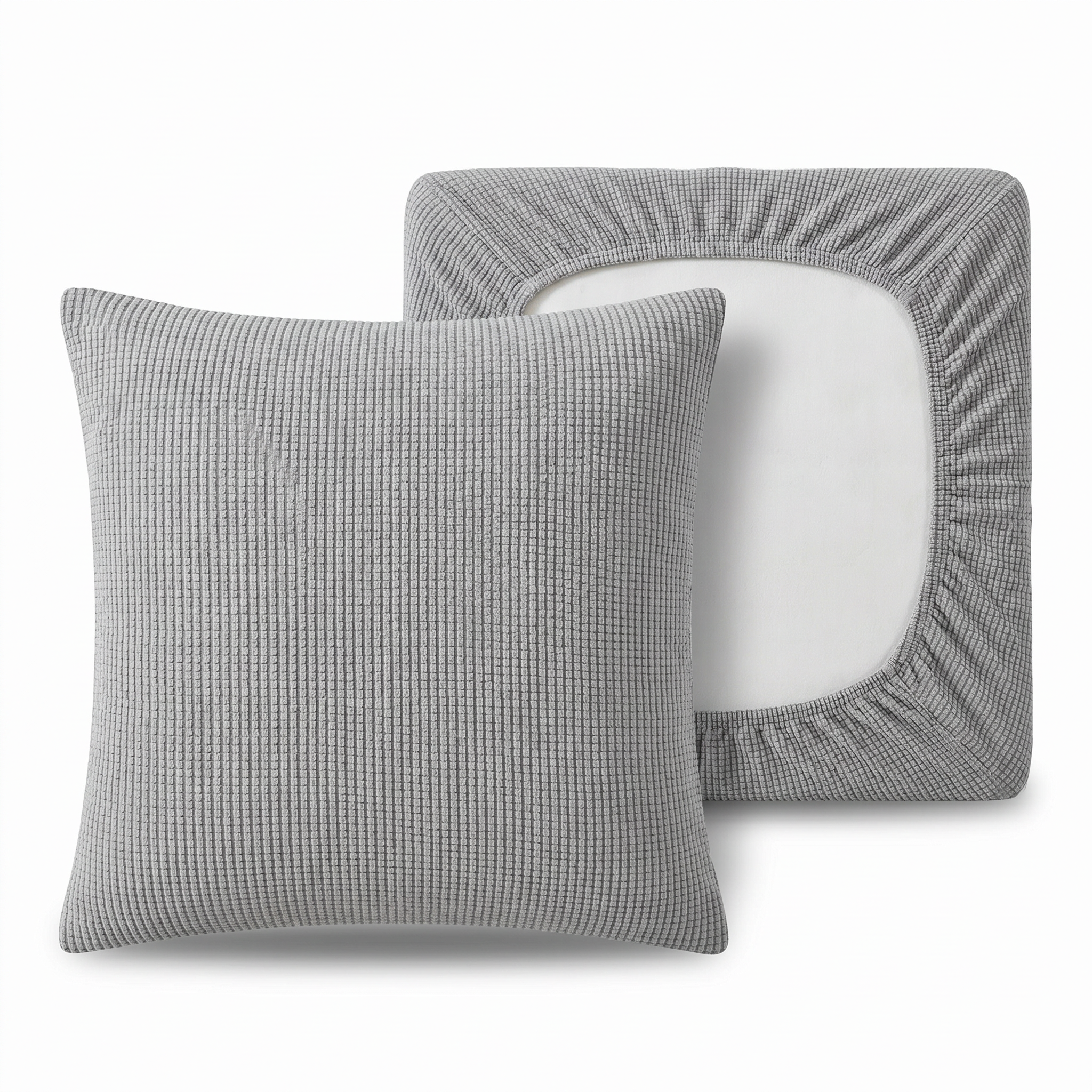 Abbraccio grey stretch sofa cushion cover — textured front face and elasticated stretch back