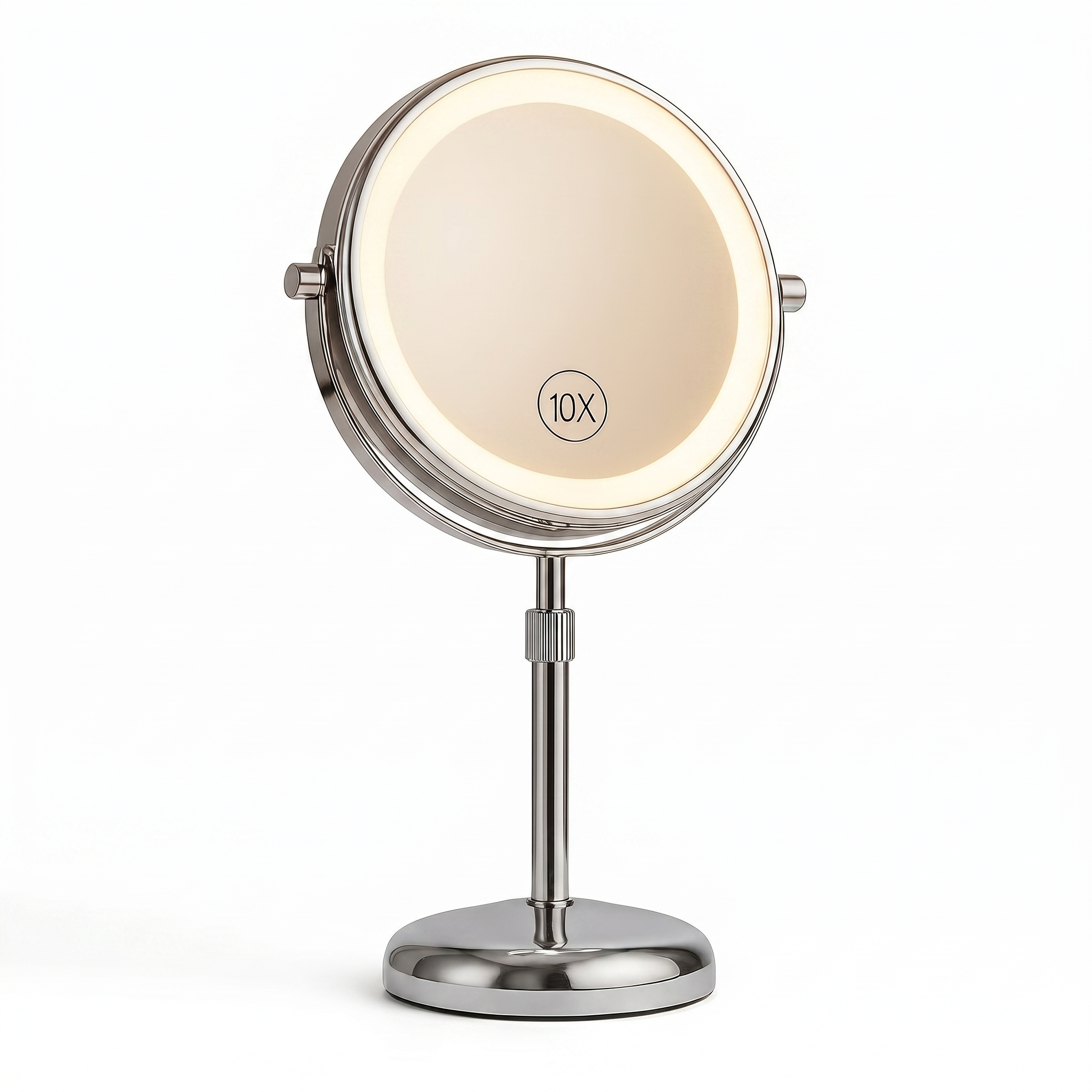 Aurora Serena double-sided LED makeup mirror in silver with a warm glowing ring on a white background