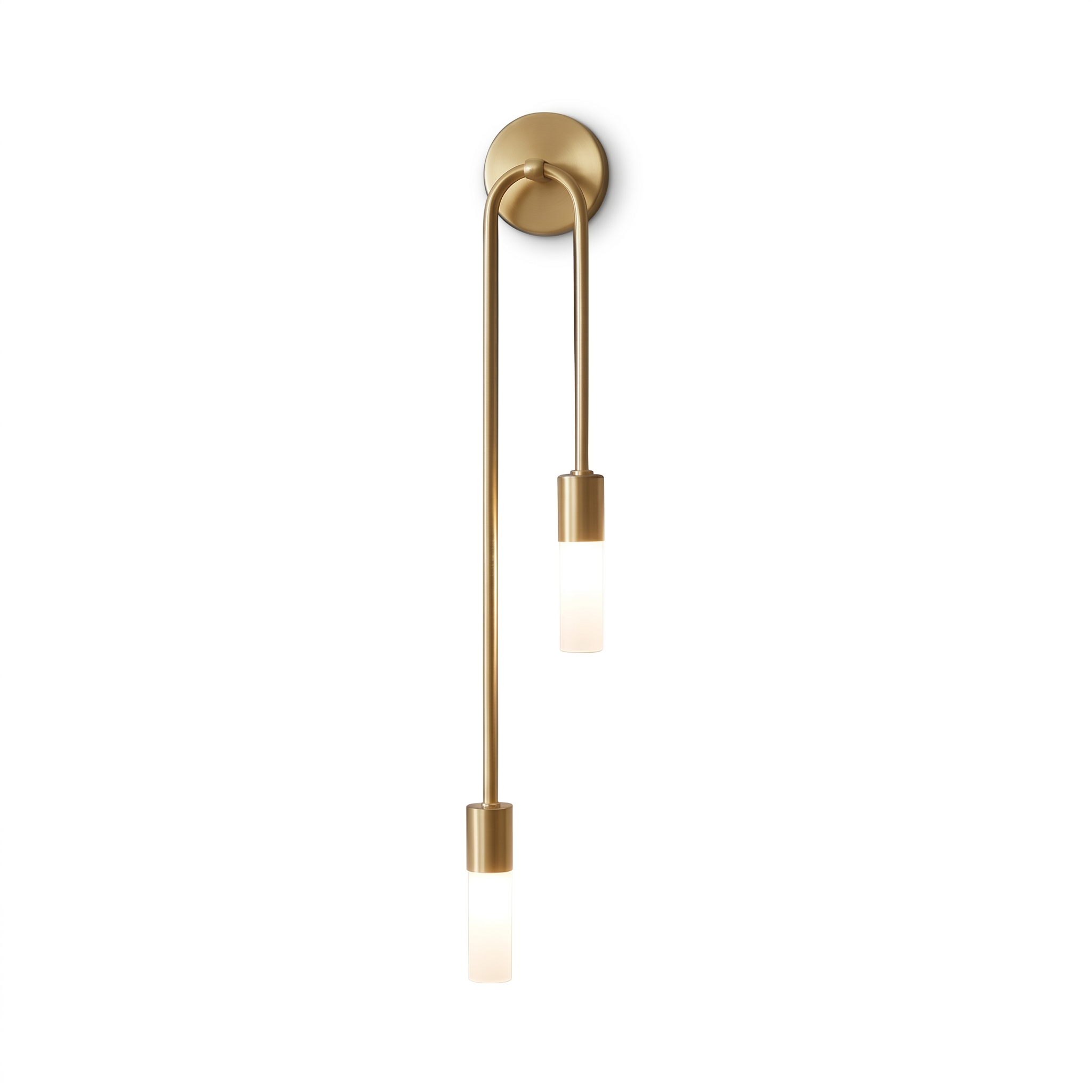 Carezza Luminosa double cylinder wall sconce in gold, studio hero with warm glow