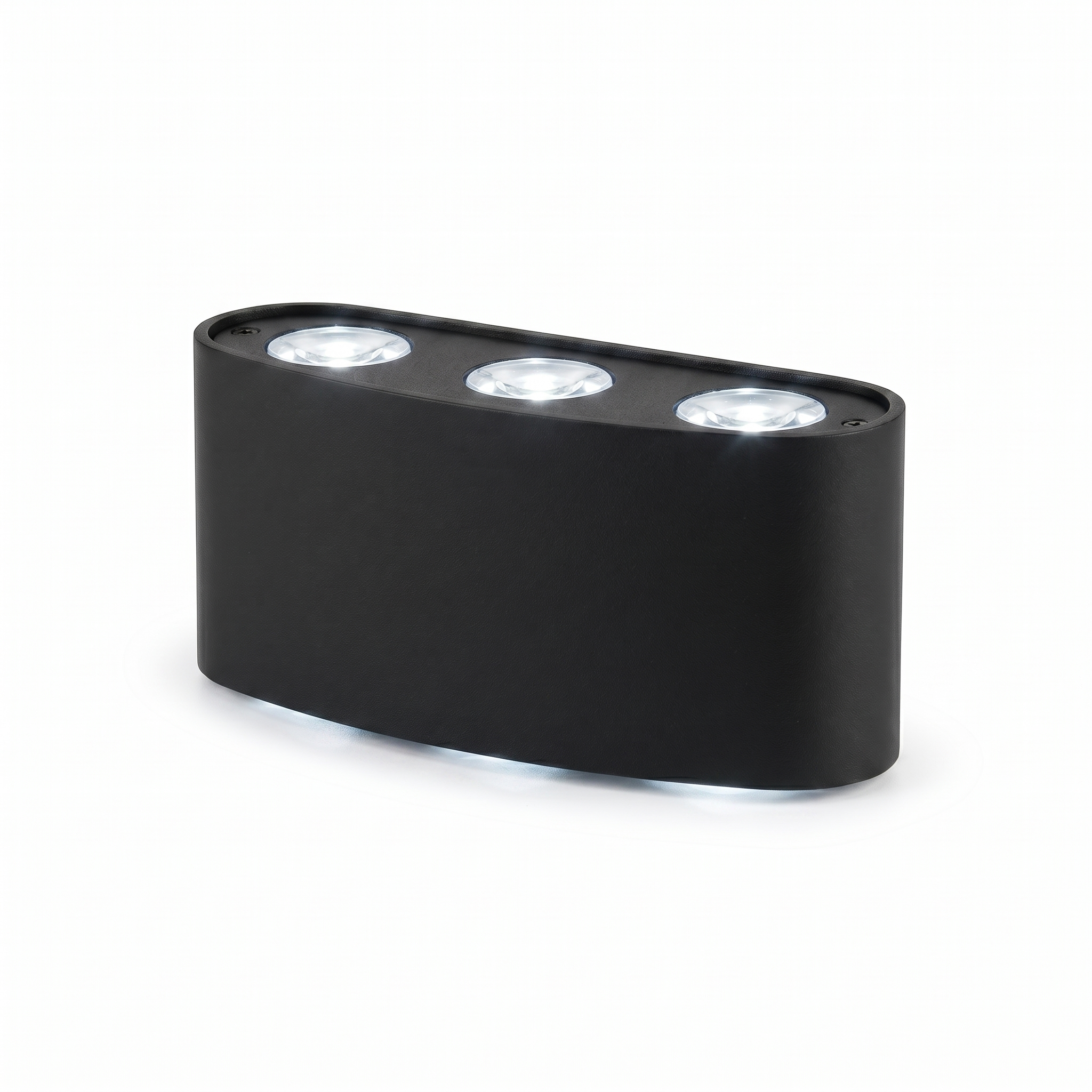 Aura Soffusa up-down LED wall light in matte black with cool white light, studio hero