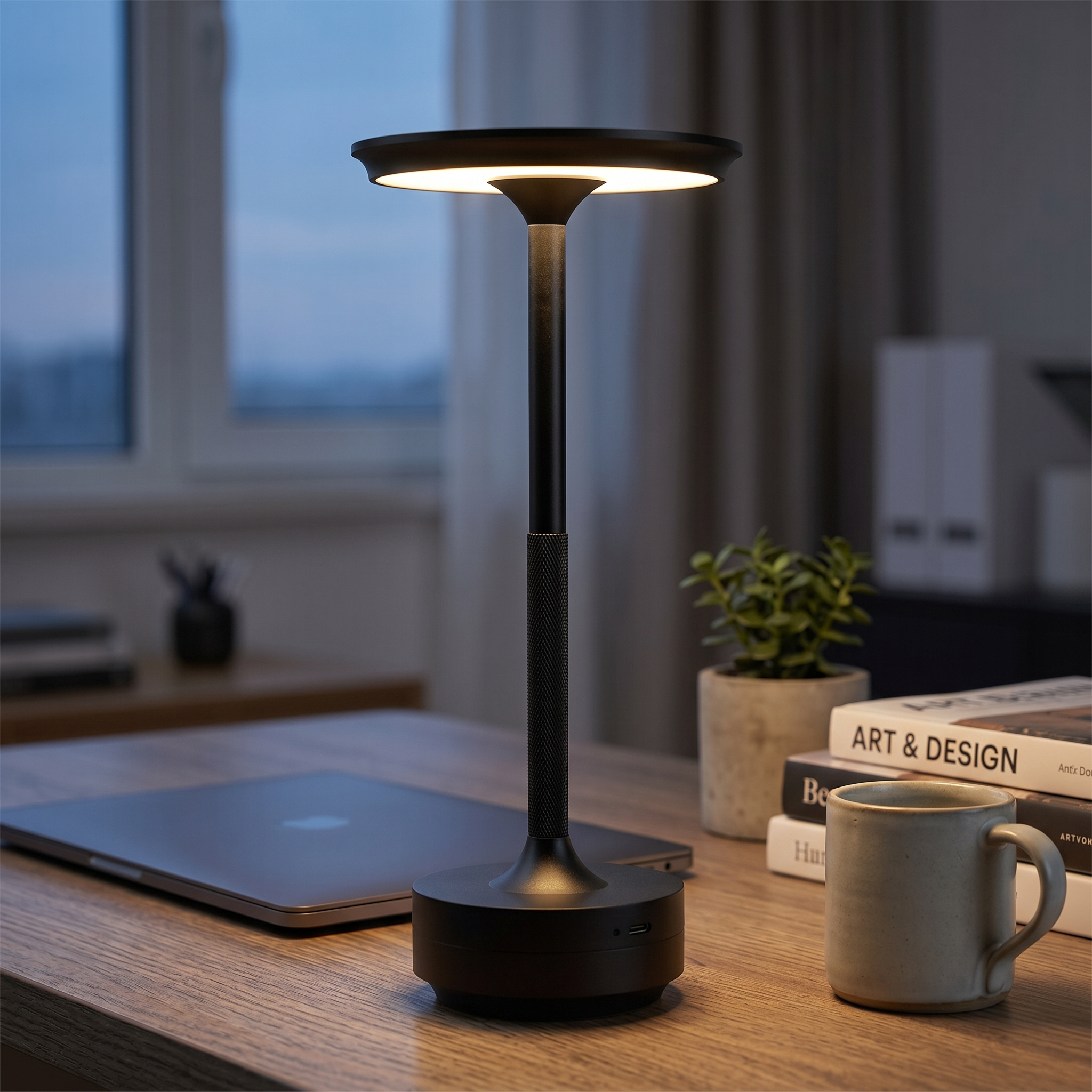 Lucciola Black lamp on a home-office desk — lifestyle