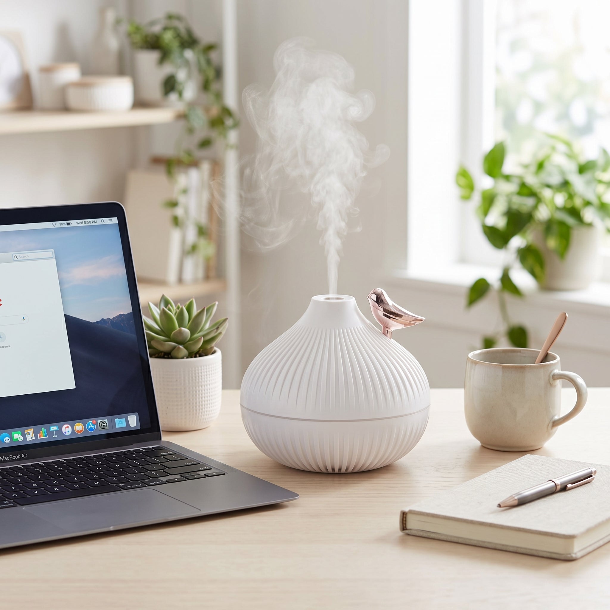 Nuvola humidifier on a home-office desk — lifestyle