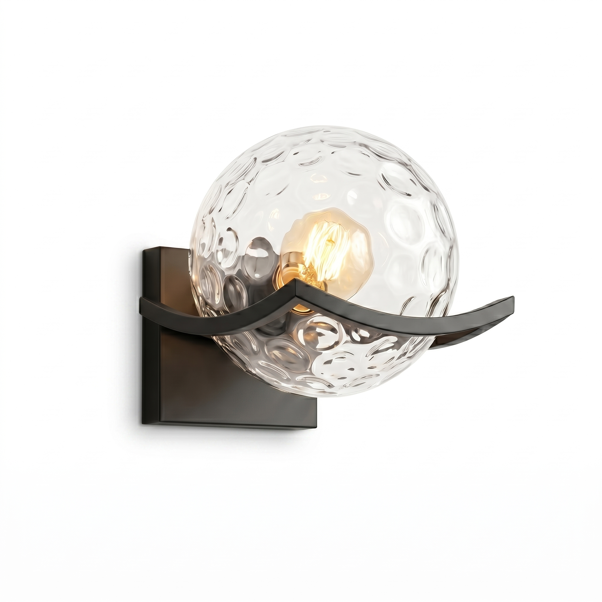 Sirio glass globe sconce — Clear Hammered, studio hero