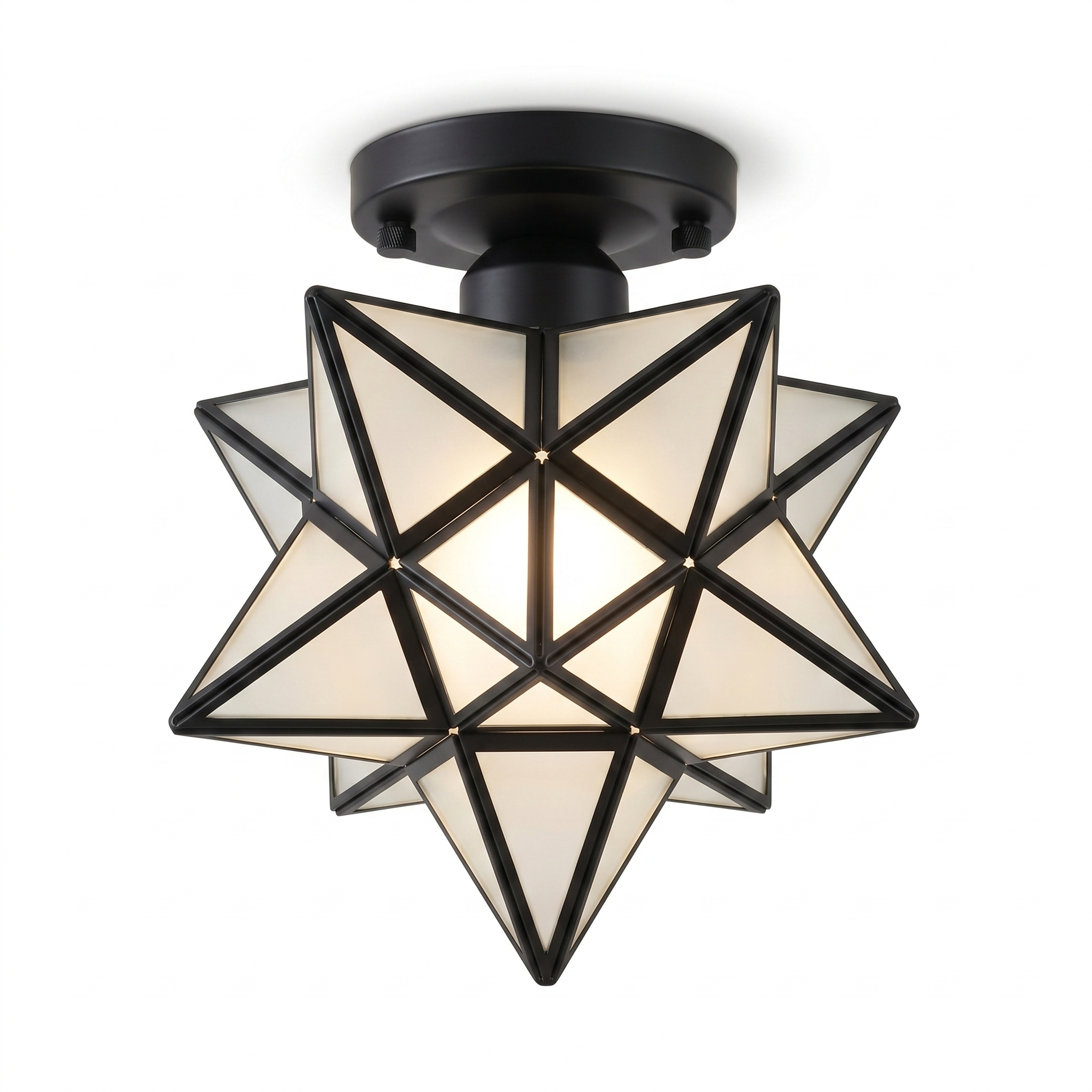 Stella star ceiling light — Black frame, Opaque glass, studio hero
