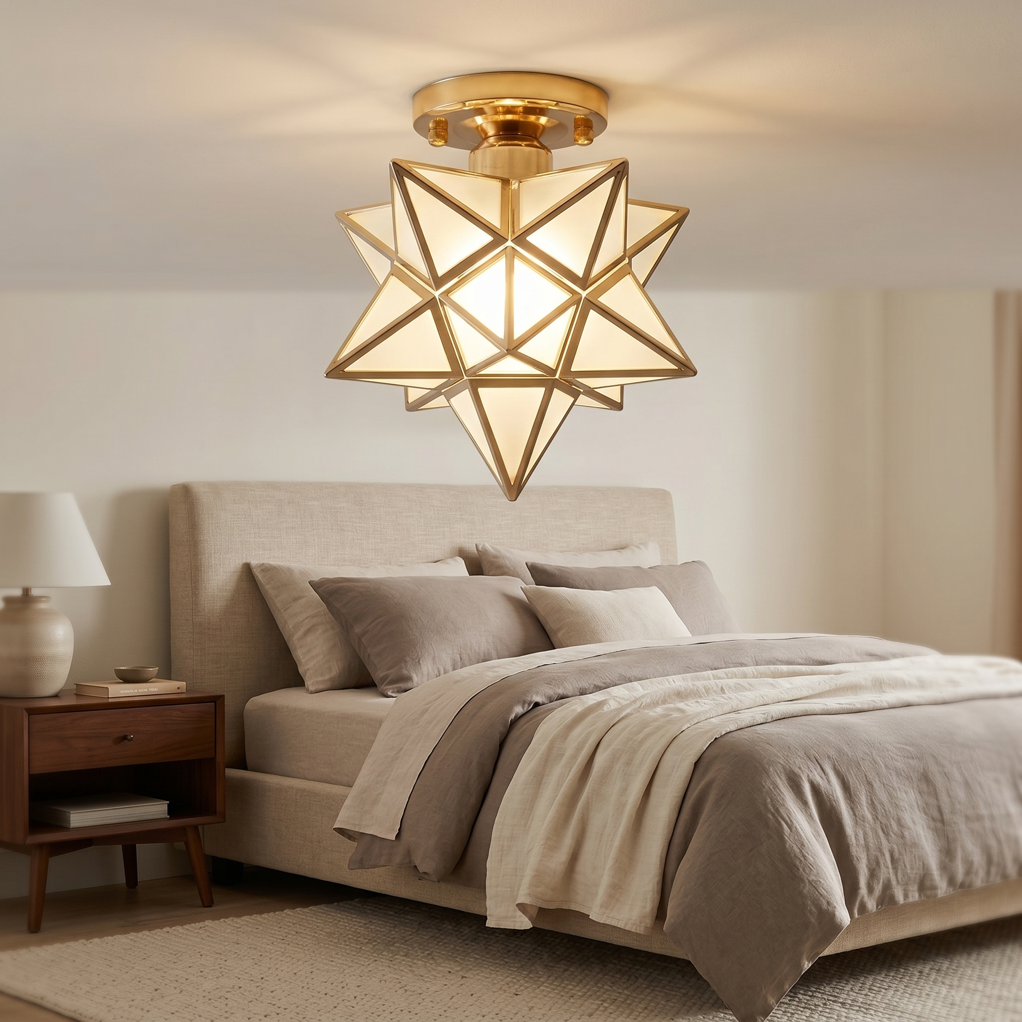 Stella Gold opaque star light in a bedroom — lifestyle