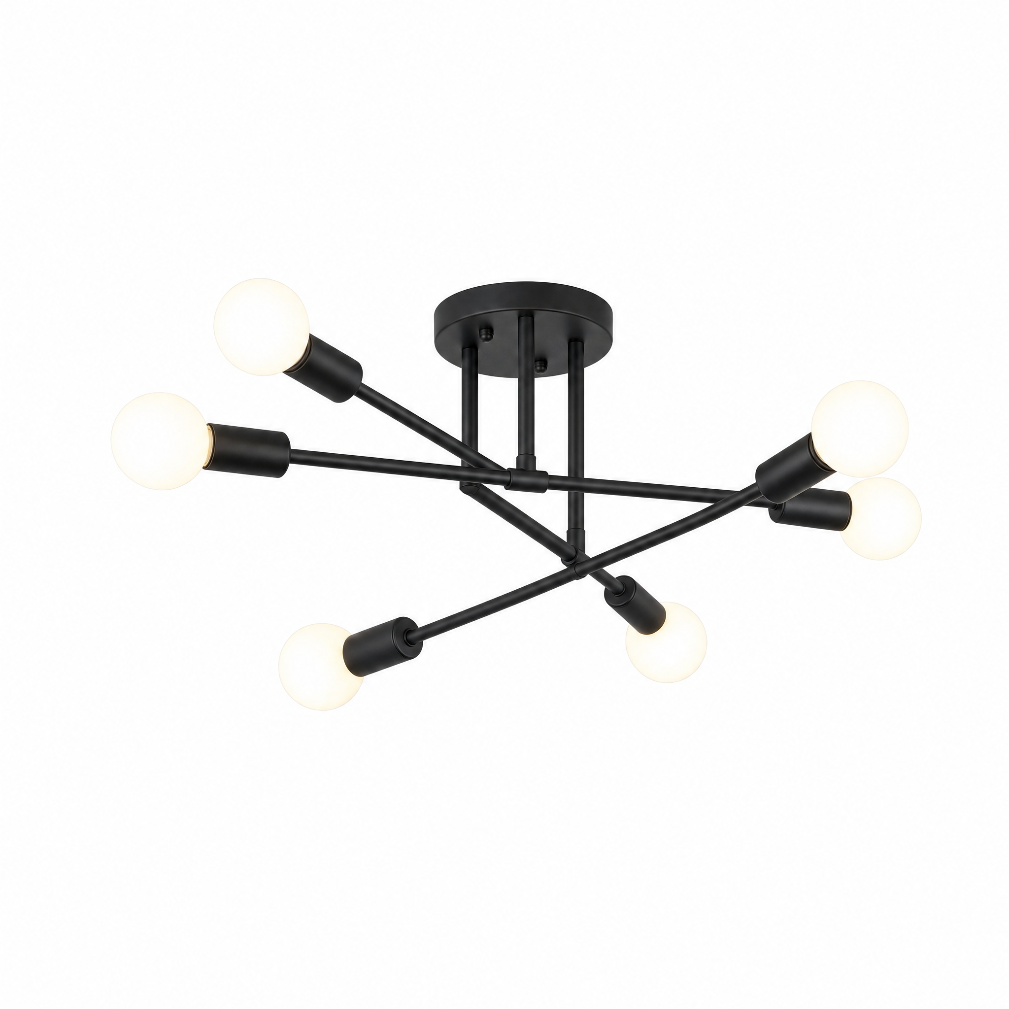 Raggiera Sputnik 8-Light ceiling light — Black finish, glowing, on a white background
