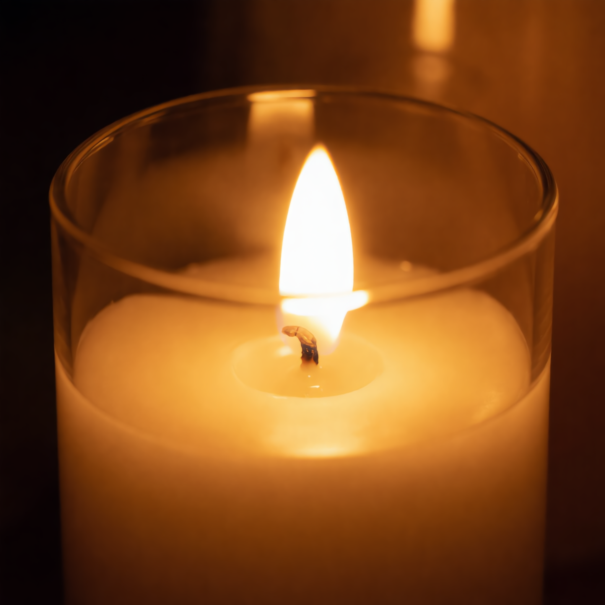 Close-up of a Fiamma Serena flameless candle realistic moving flame and cream wax