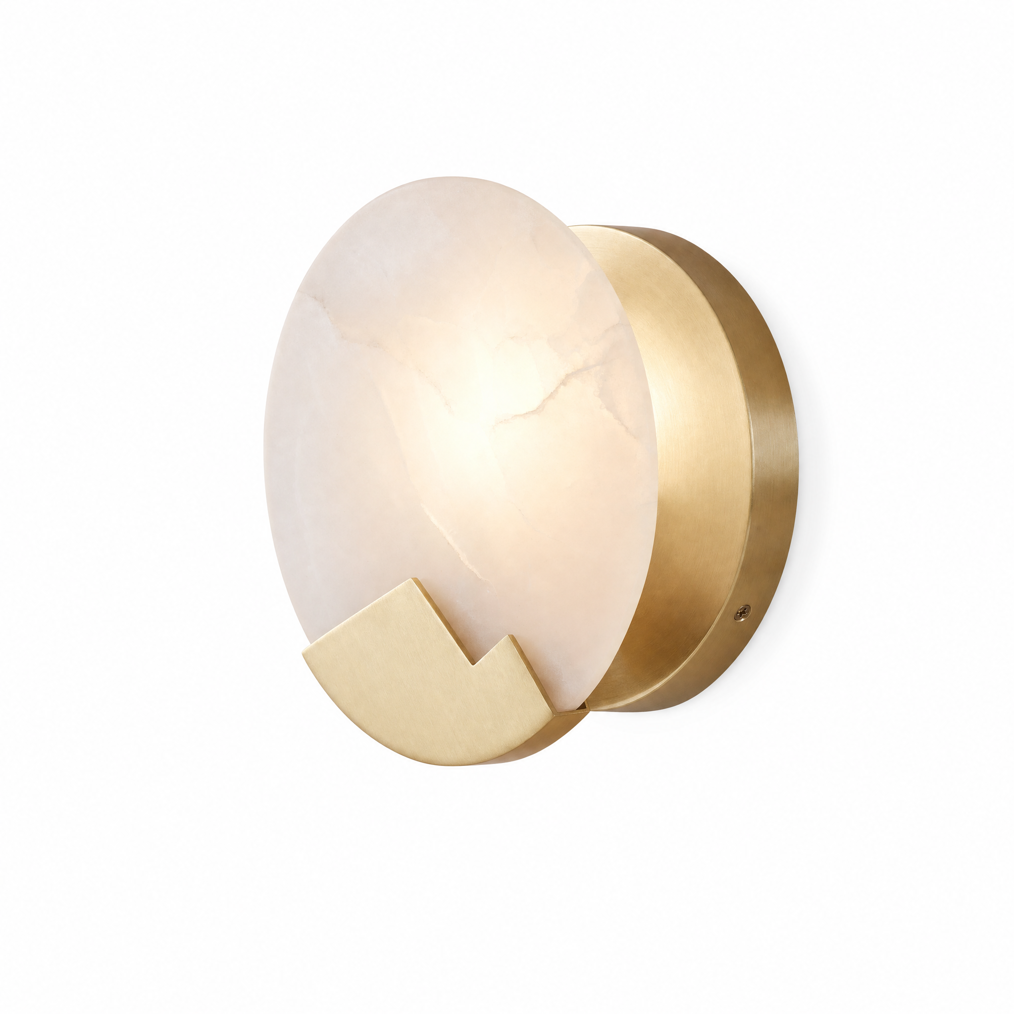 Luna d'Alabastro alabaster moon wall sconce with copper accents and a warm white glow