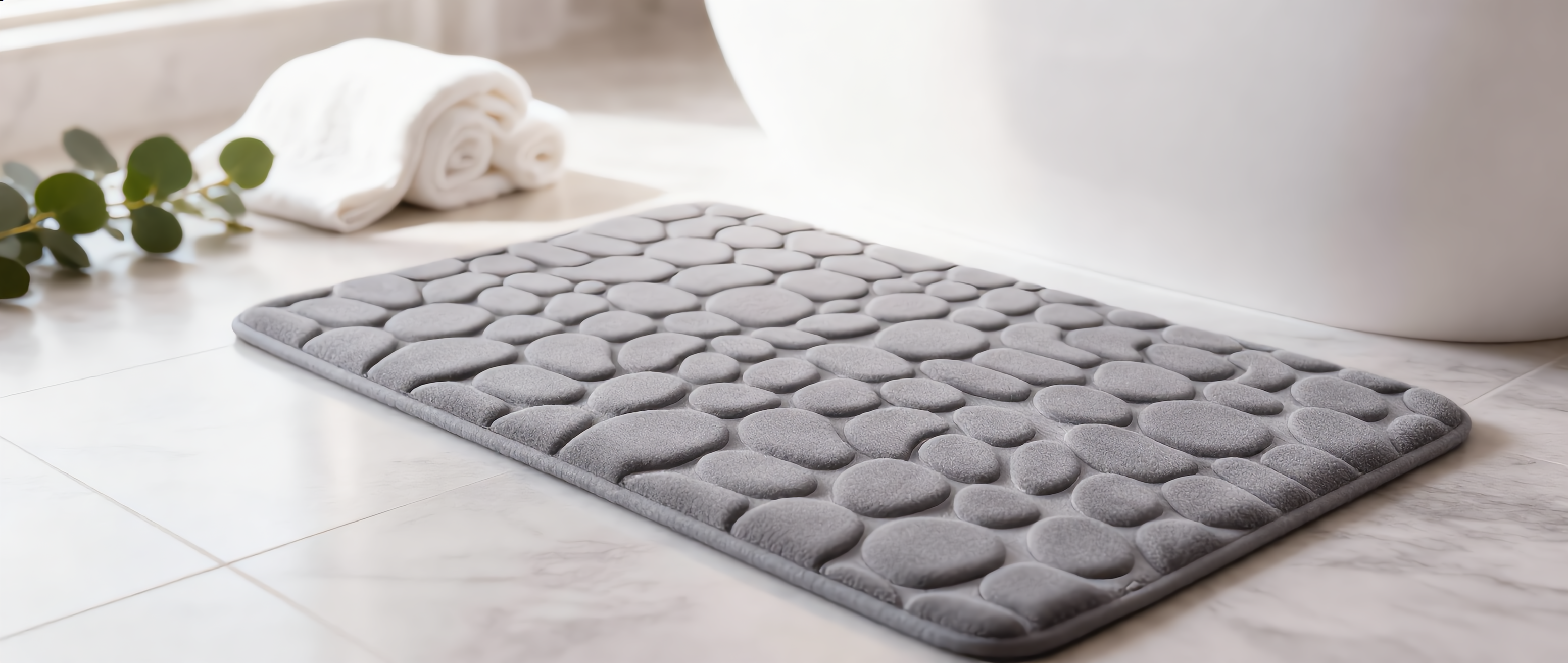 Ciottoli 3D cobblestone bath mat banner — Zanoro Casa