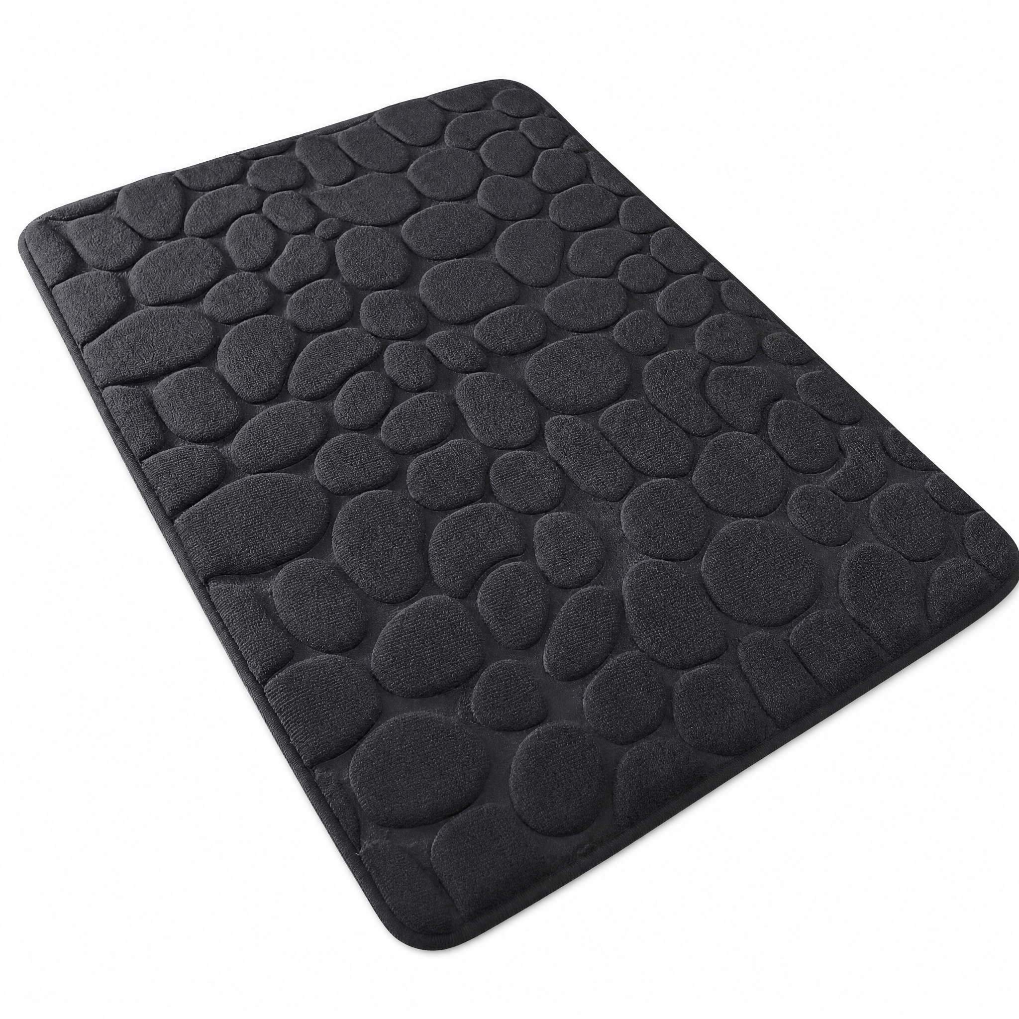 Charcoal Ciottoli 3D cobblestone bath mat on white background