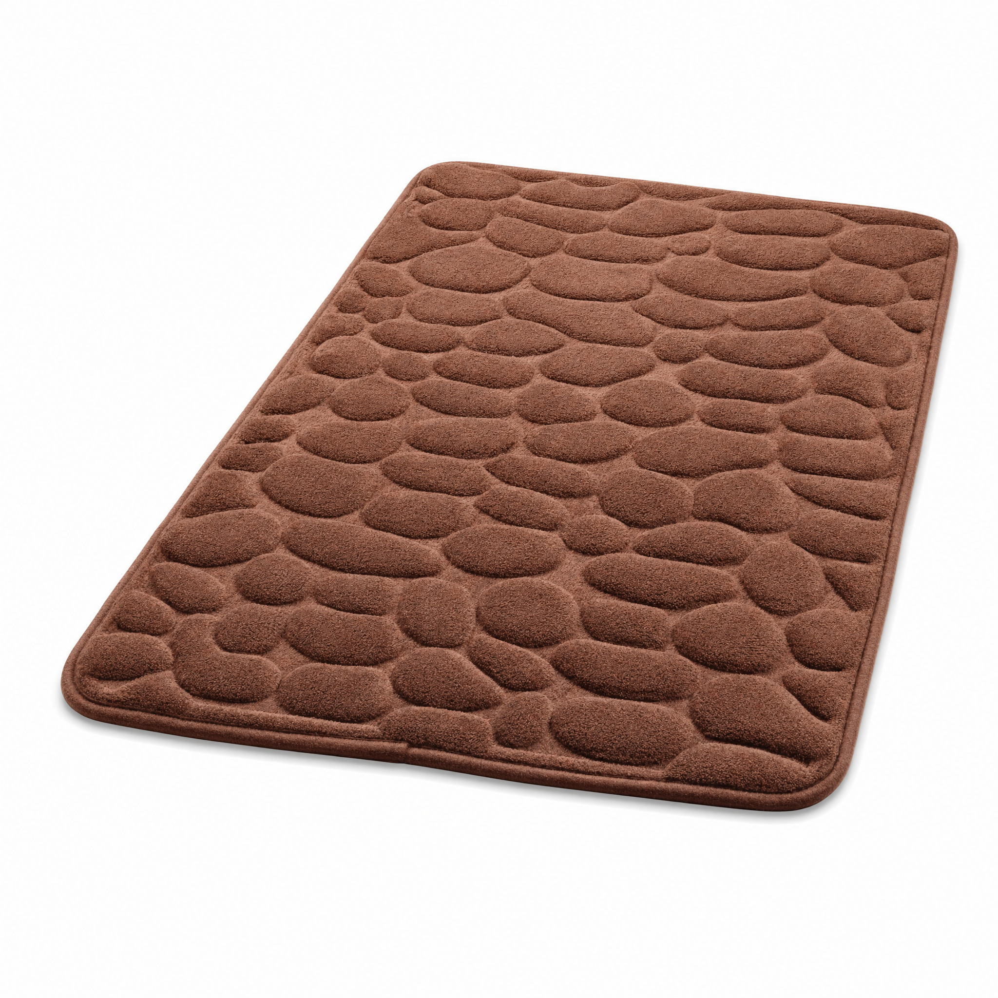 Clay brown Ciottoli 3D cobblestone bath mat on white background