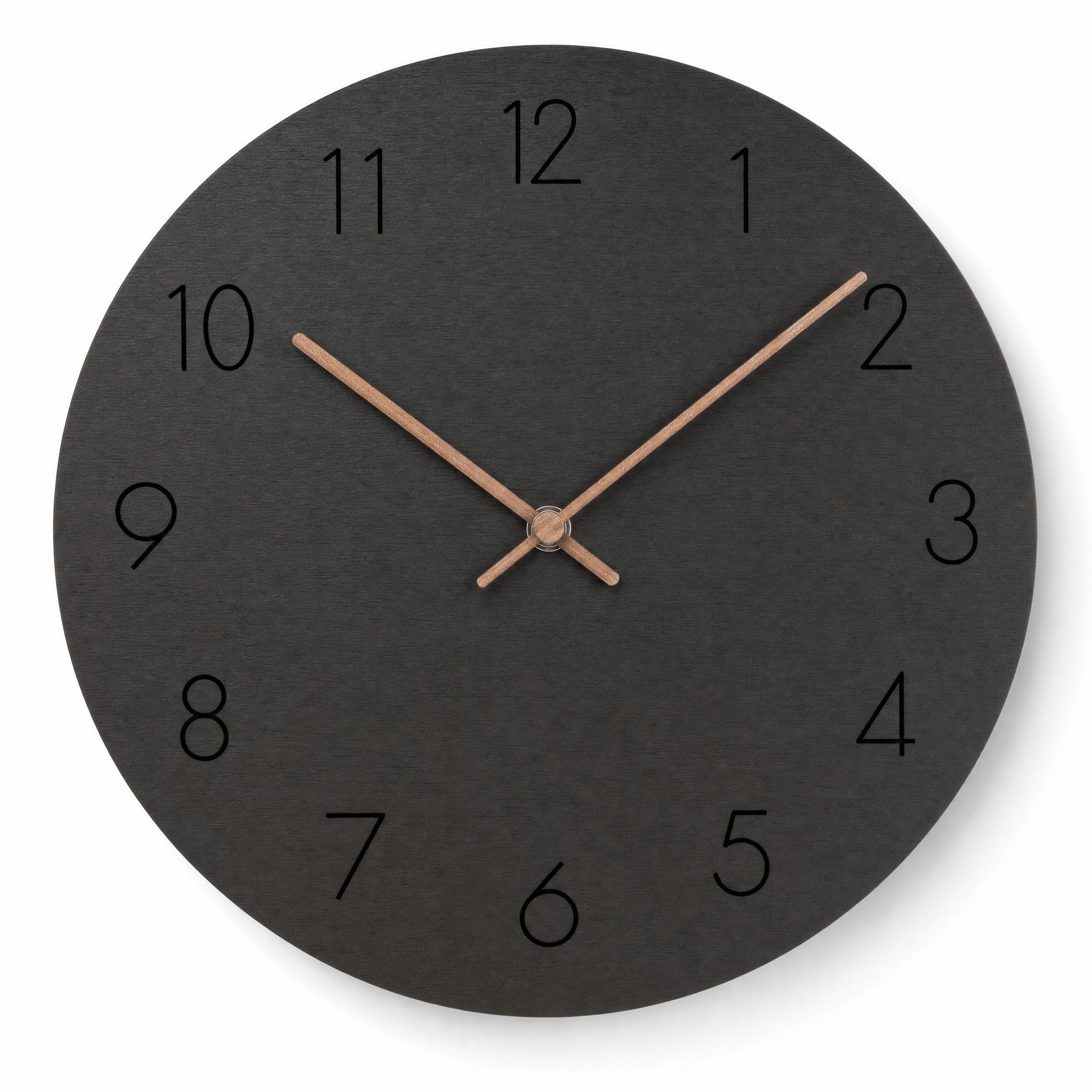 Black Silenzio Scandinavian minimalist wall clock on white background