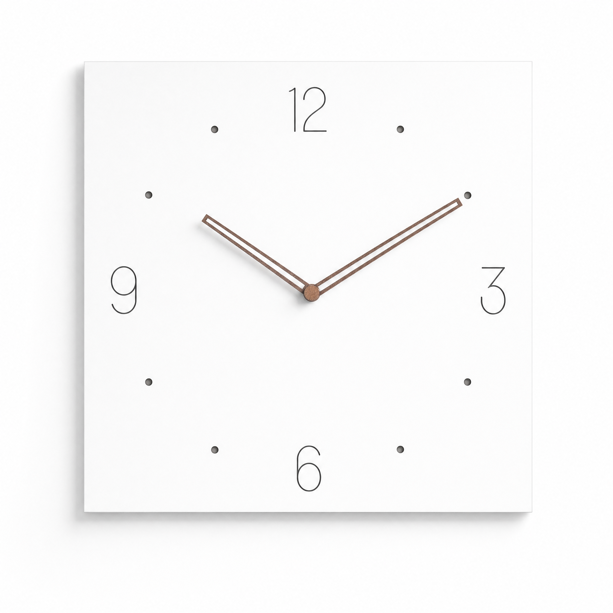 Quadra square minimalist wall clock, Dots with Numeral face, on white