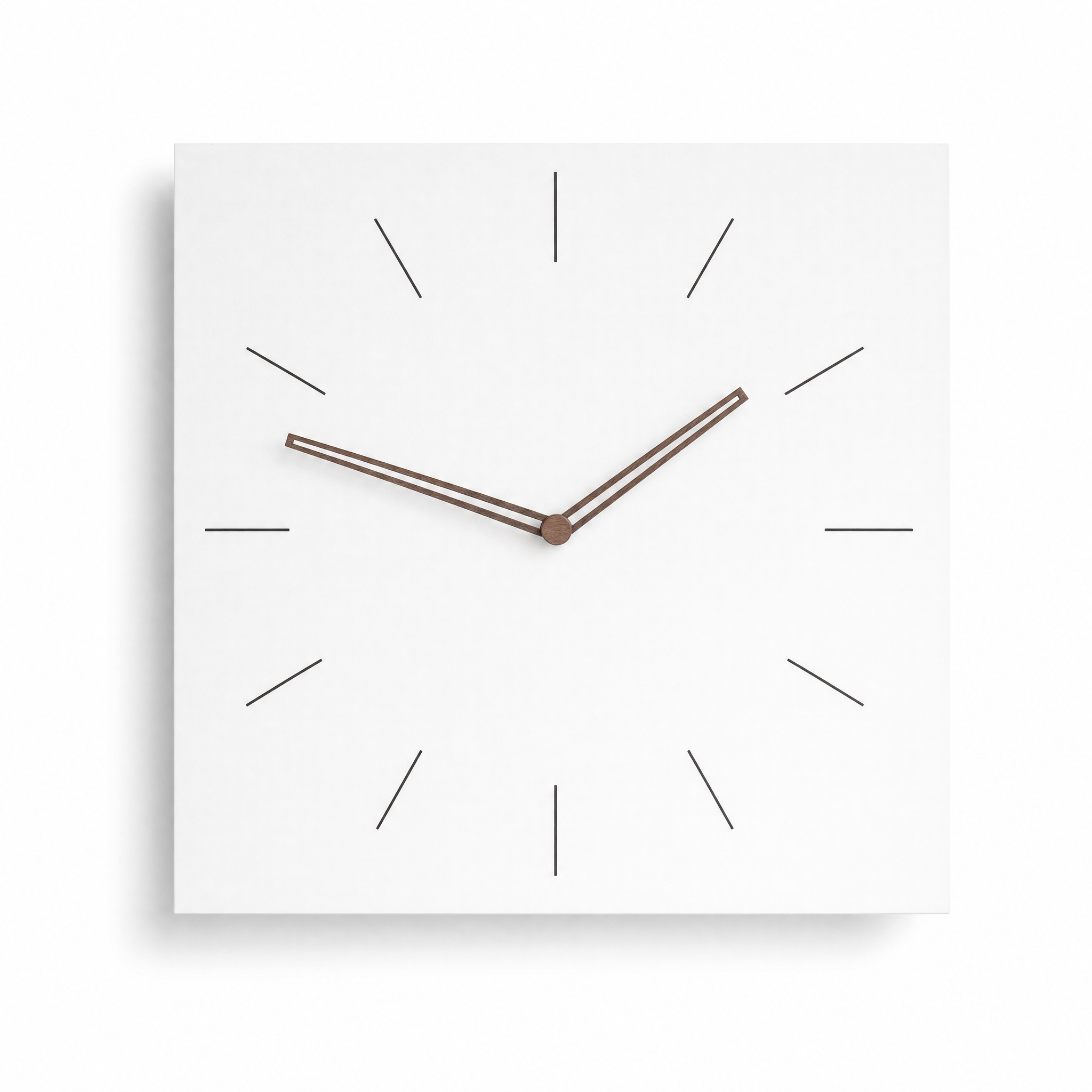 Quadra square minimalist wall clock, Minimal Lines face, on white